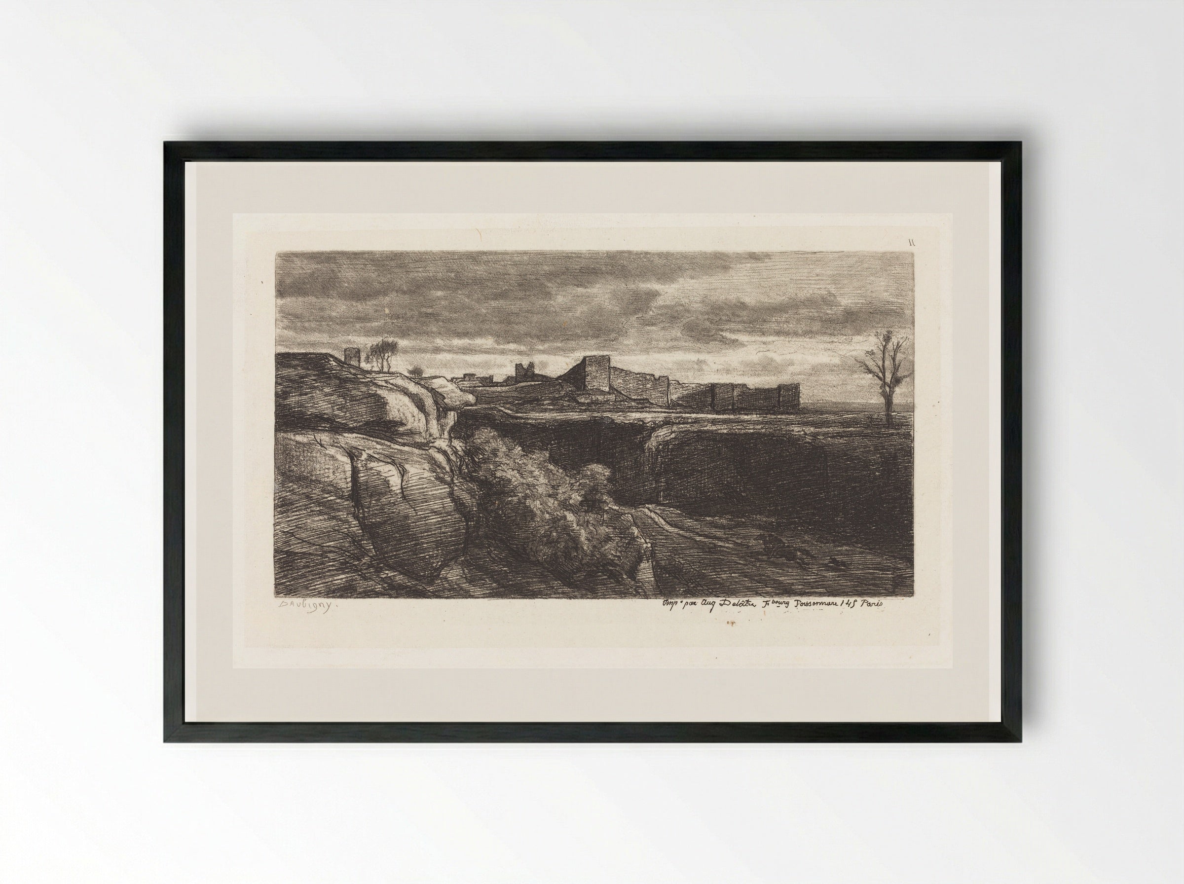 Ruins of the Chateau of Crémieu - Charles-François Daubigny - Framed Print Black