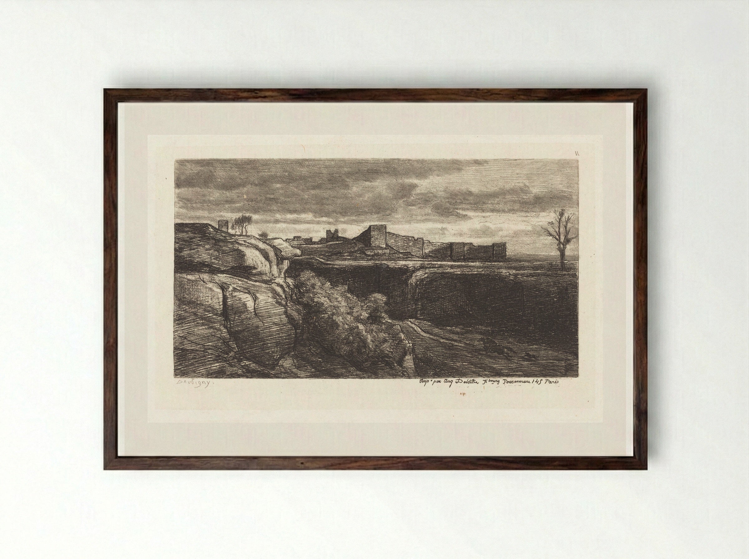 Ruins of the Chateau of Crémieu - Charles-François Daubigny - Framed Print Dark Wood