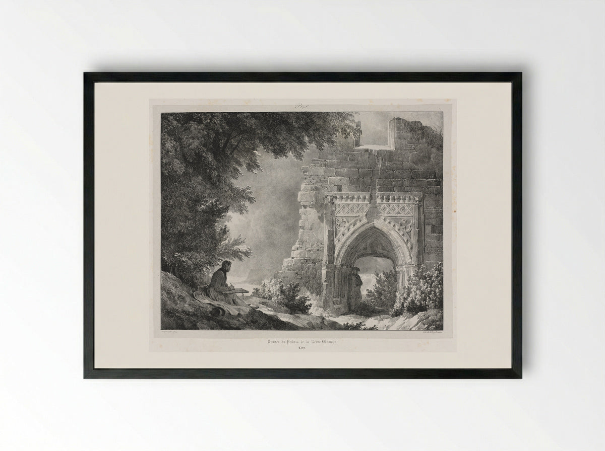 Ruins of the Palace of the White Queen - Alexandre-Evariste Fragonard - Framed Print Black
