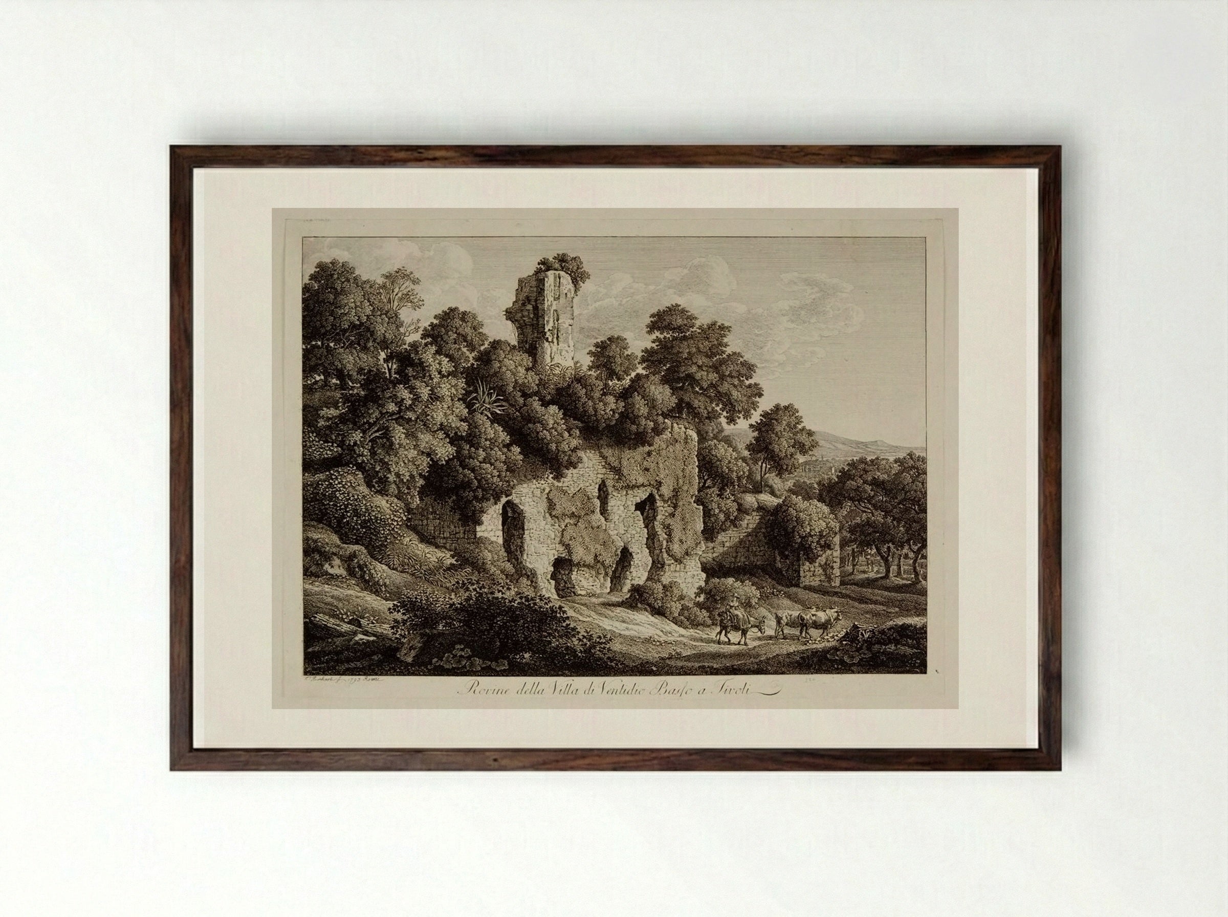 Ruins of the Villa of Publius Ventidius Bassus at Tivoli - Johann Christian Reinhart - Framed Print Dark Wood