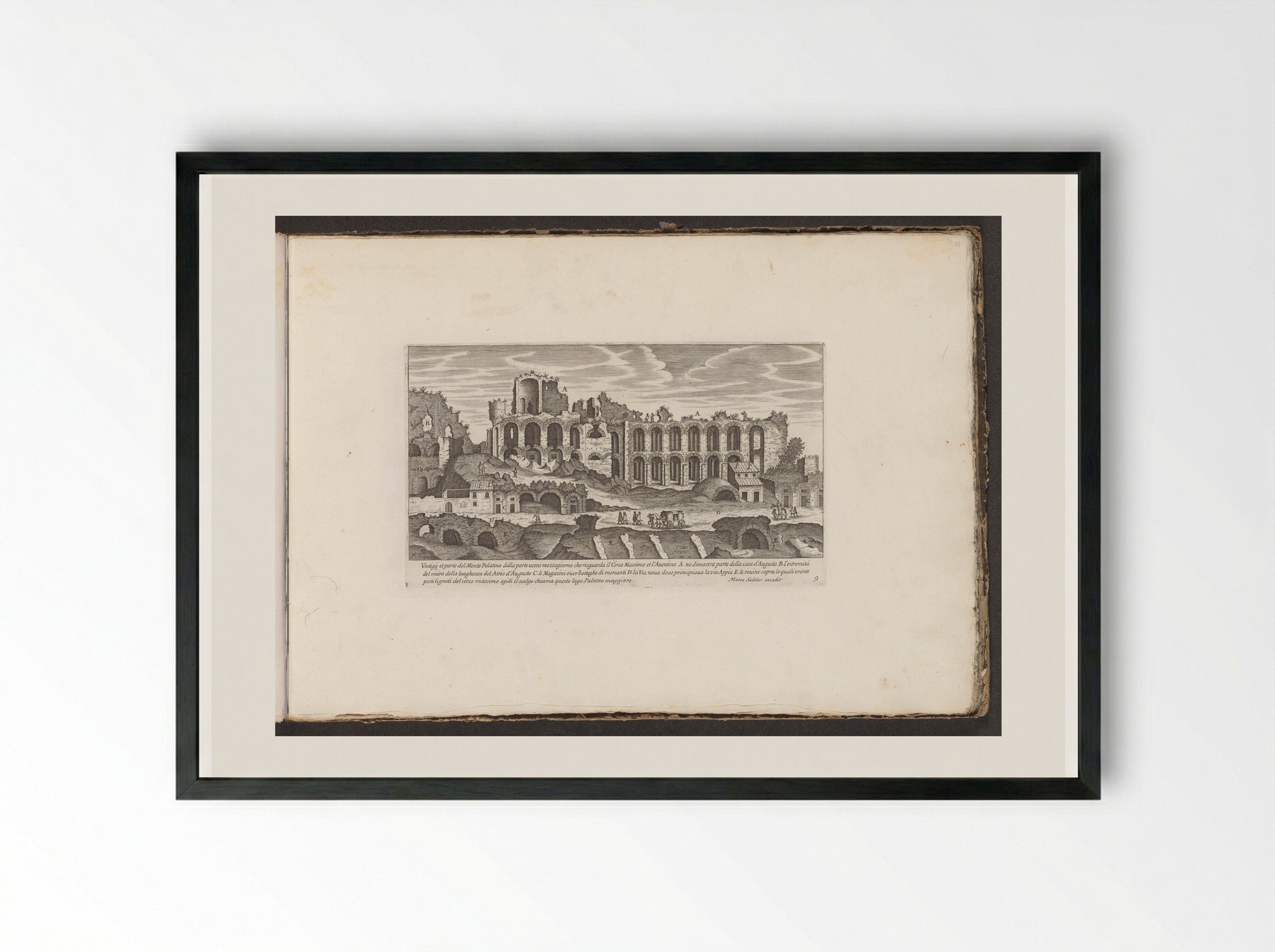 Ruins on the Palatine Hill with the House of Augustus - Giovanni Giacomo de' Rossi - Framed Print Black