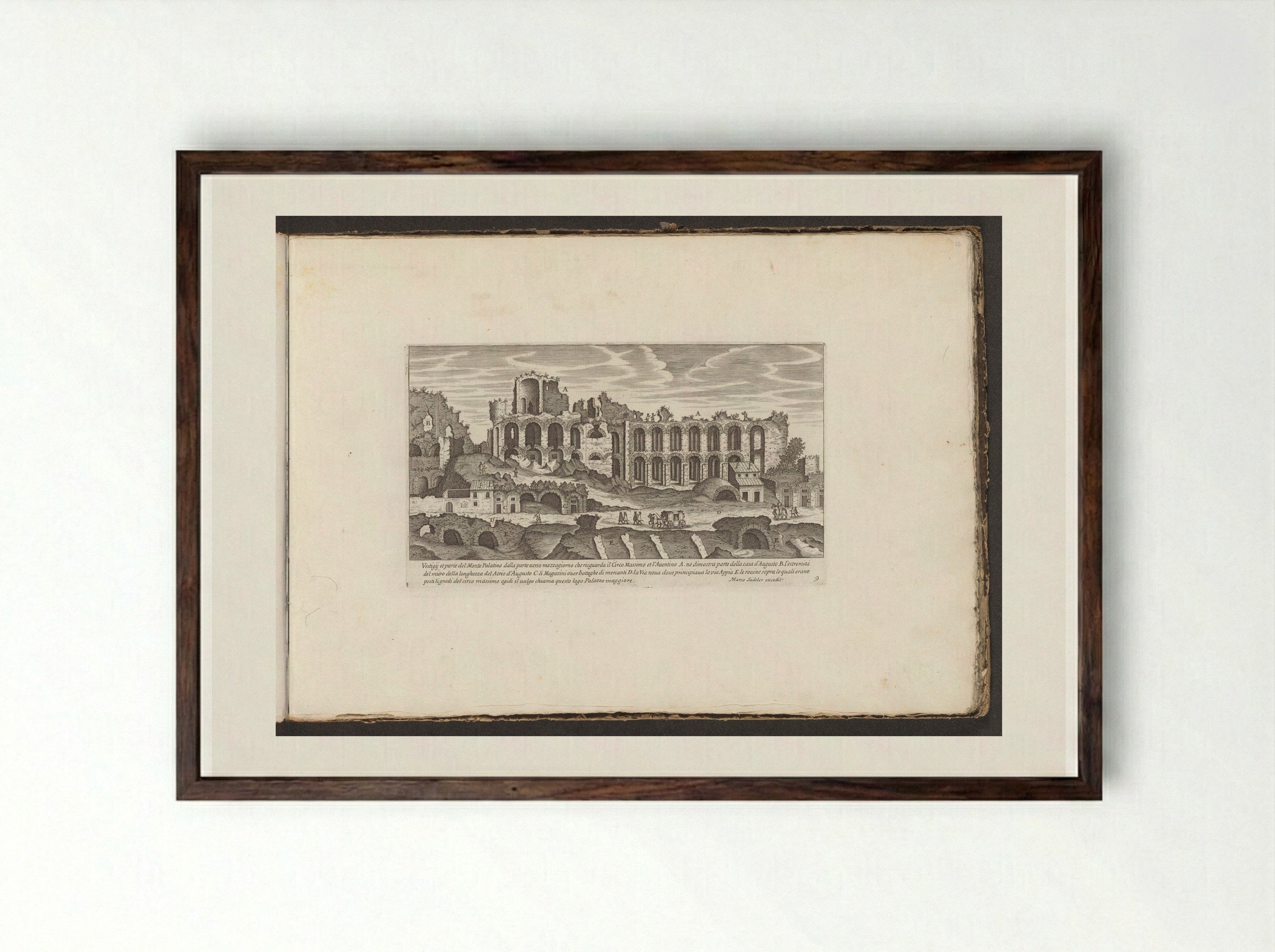 Ruins on the Palatine Hill with the House of Augustus - Giovanni Giacomo de' Rossi - Framed Print Dark Wood