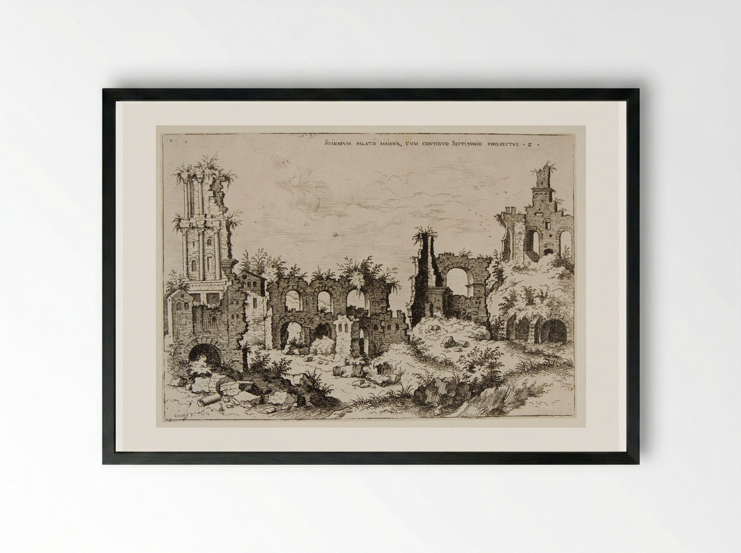 Ruins on the Palatine Hill with the Septizonium - Hieronymus Cock - Framed Print Black
