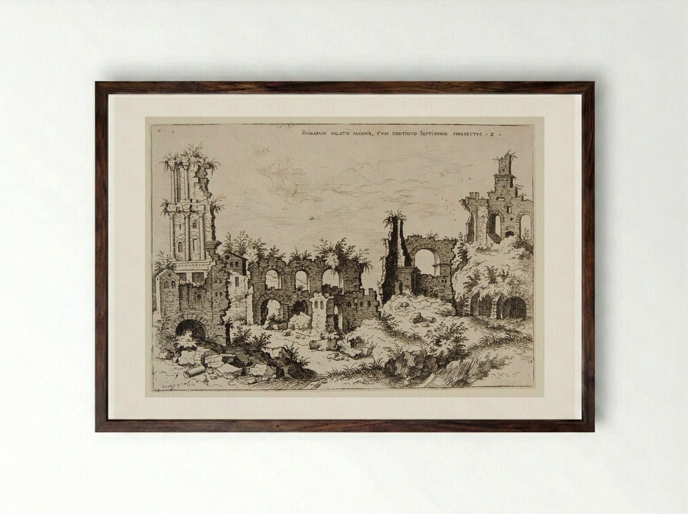 Ruins on the Palatine Hill with the Septizonium - Hieronymus Cock - Framed Print Dark Wood