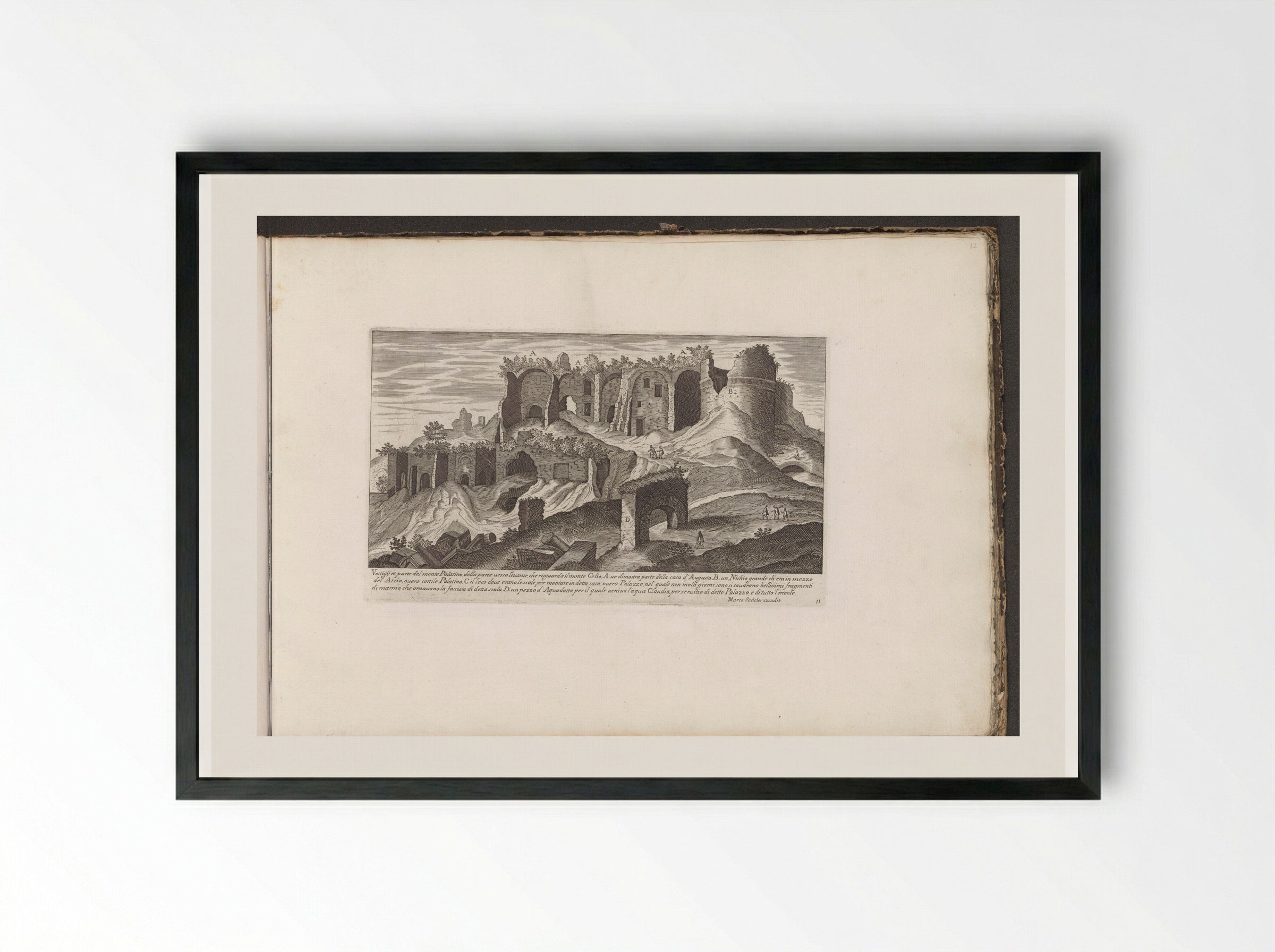 Ruins on the Slopes of the Palatine Hill, with an Arch of the Aqua Claudia - Giovanni Giacomo de' Rossi - Framed Print Black