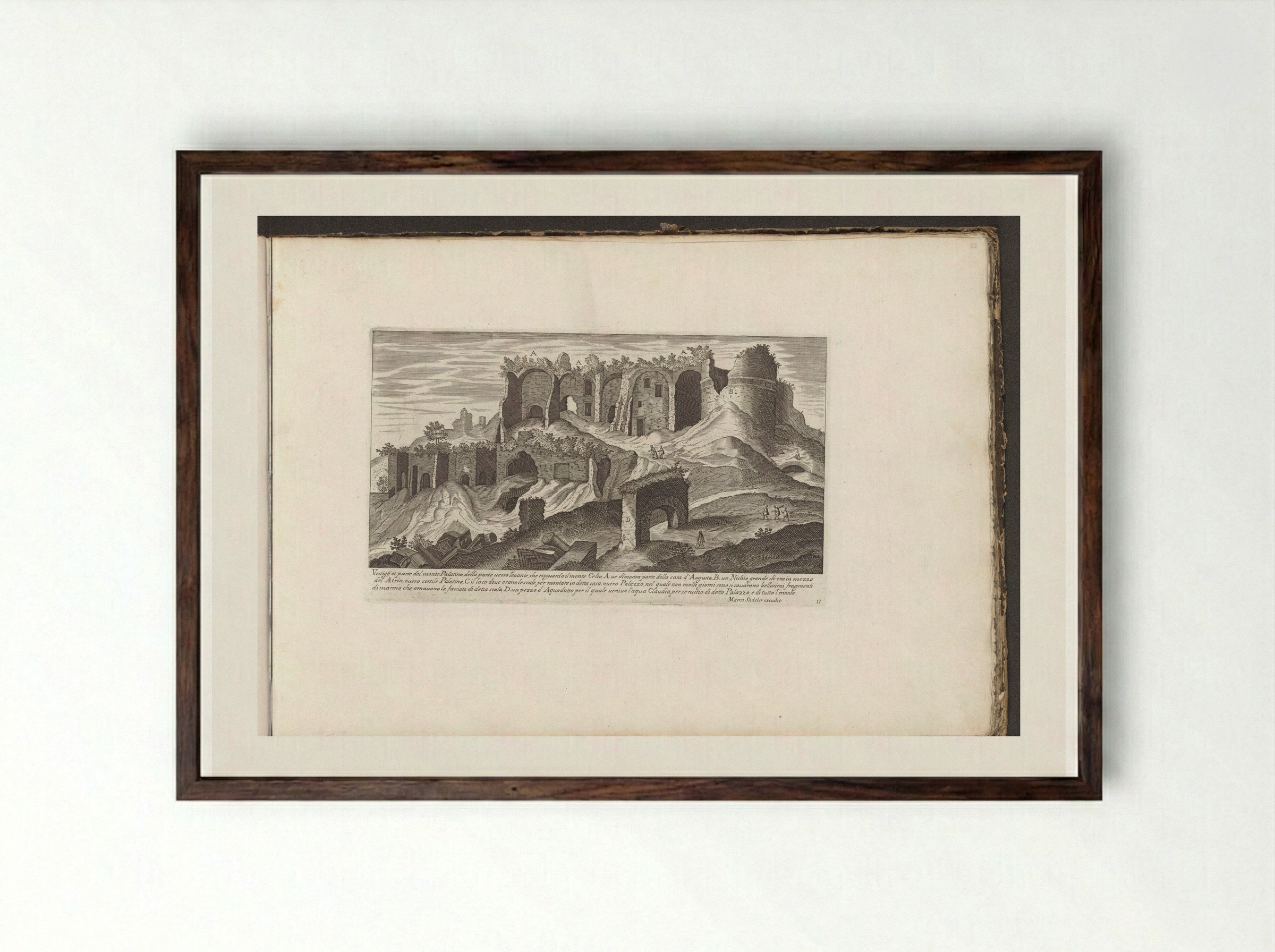 Ruins on the Slopes of the Palatine Hill, with an Arch of the Aqua Claudia - Giovanni Giacomo de' Rossi - Framed Print Dark Wood