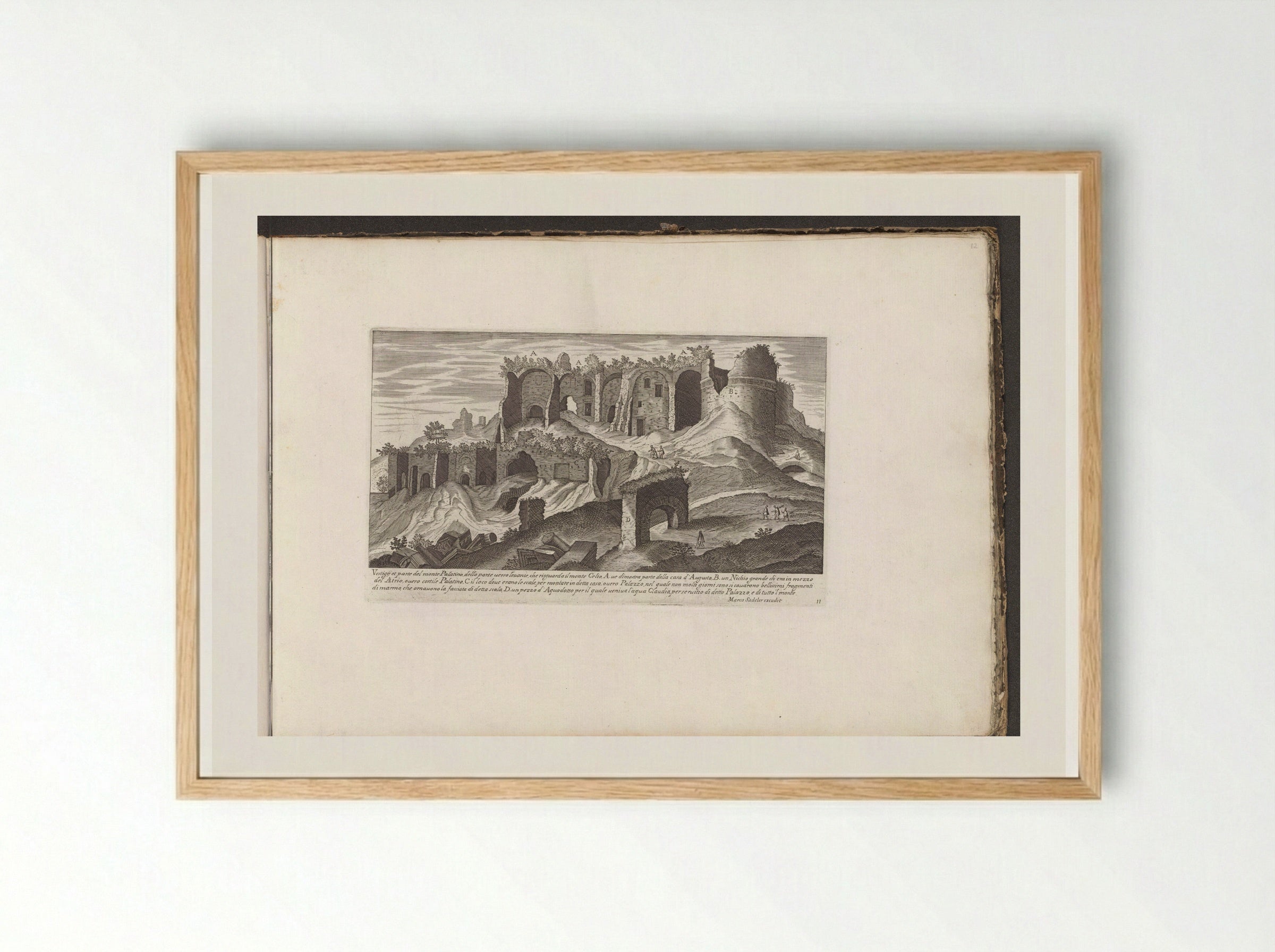 Ruins on the Slopes of the Palatine Hill, with an Arch of the Aqua Claudia - Giovanni Giacomo de' Rossi - Framed Print Wood