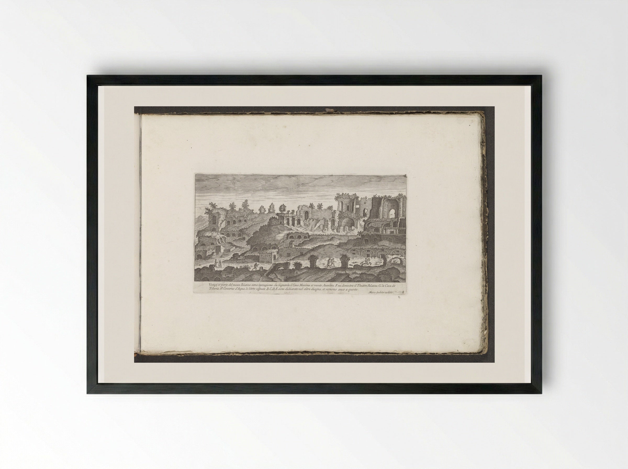 Ruins on the Slopes of the Palatine Hill - Giovanni Giacomo de' Rossi - Framed Print Black