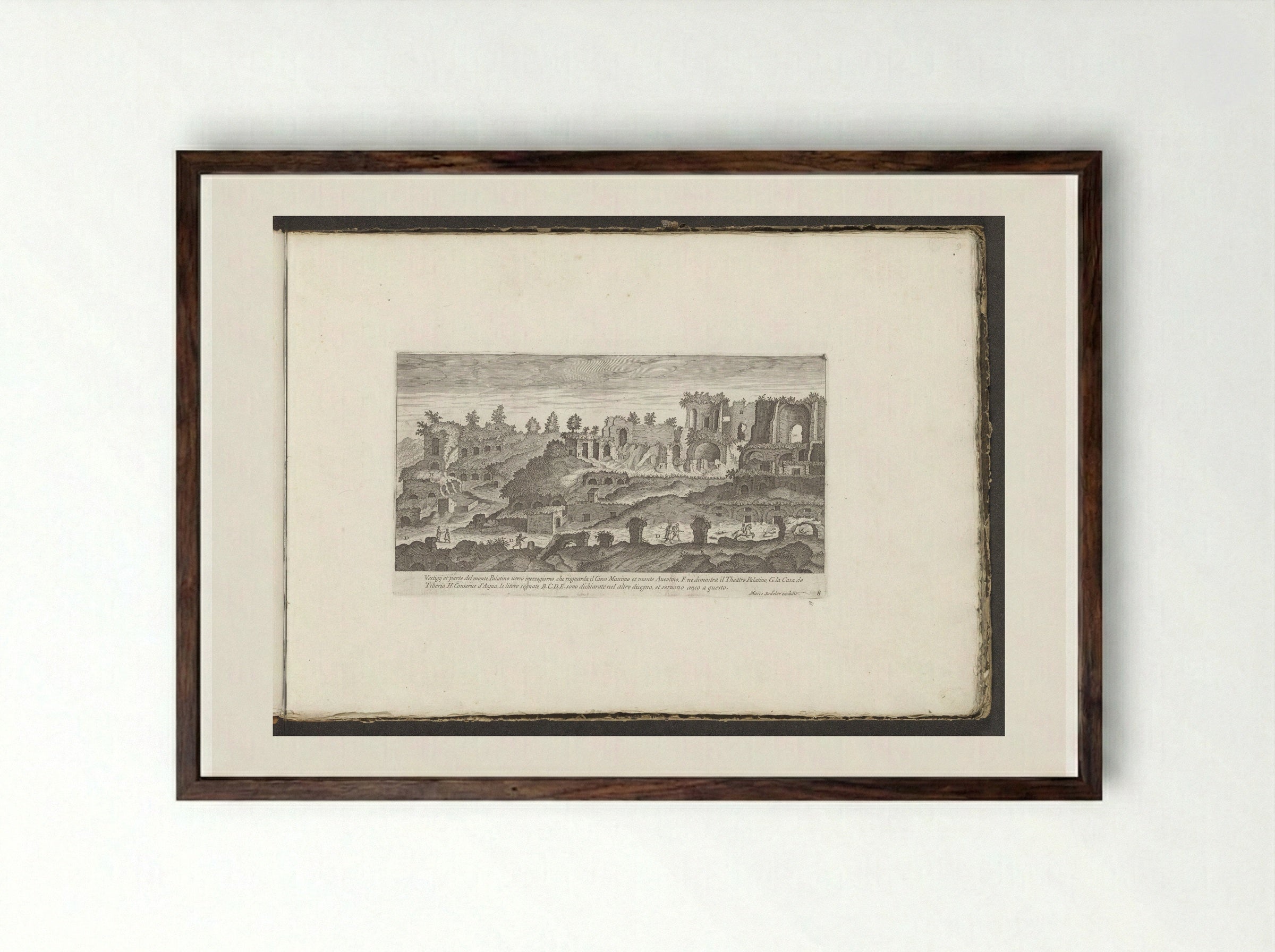 Ruins on the Slopes of the Palatine Hill - Giovanni Giacomo de' Rossi - Framed Print Dark Wood