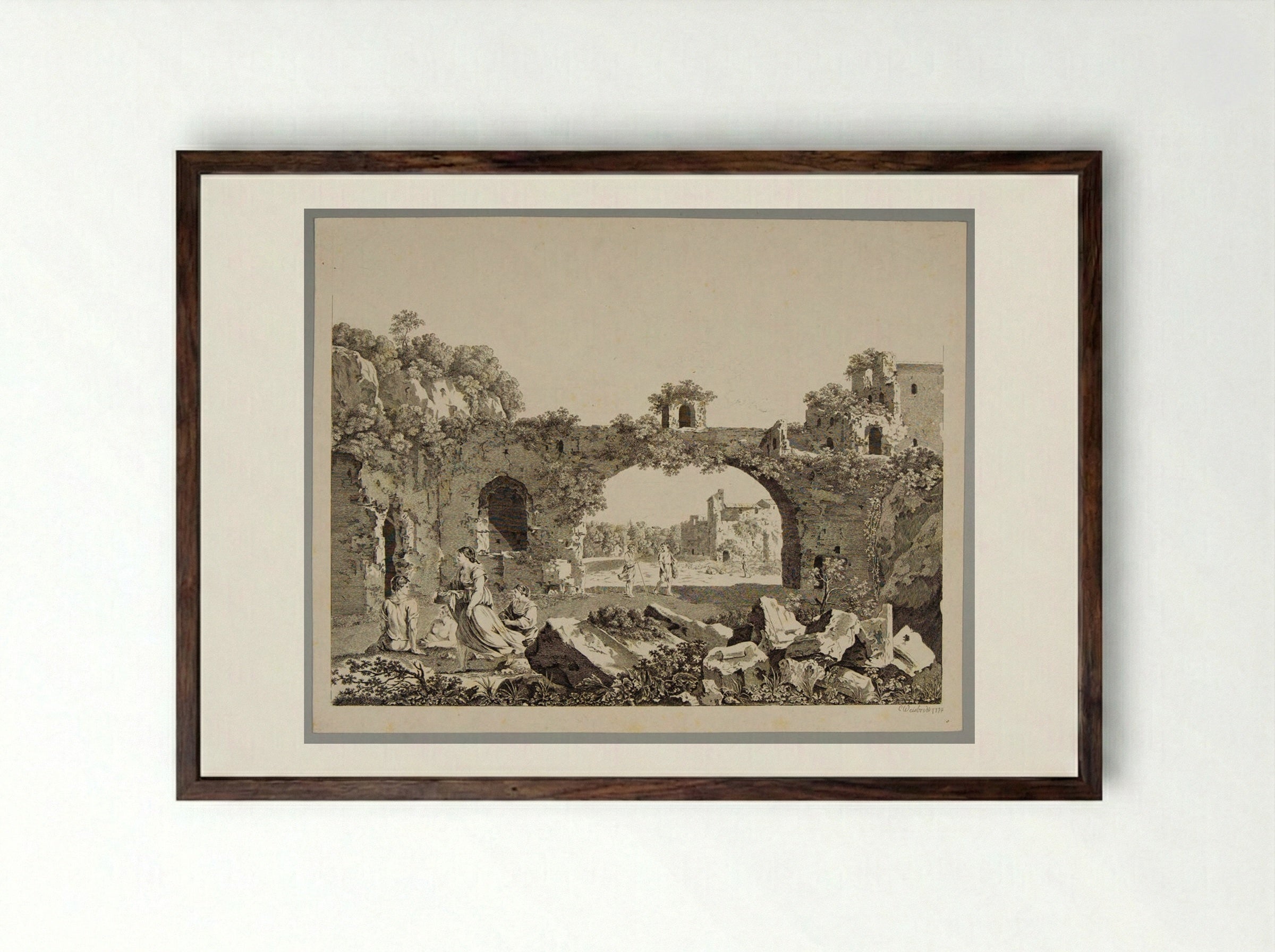 Ruins - Carl Wilhelm Weisbrod - Framed Print Dark Wood