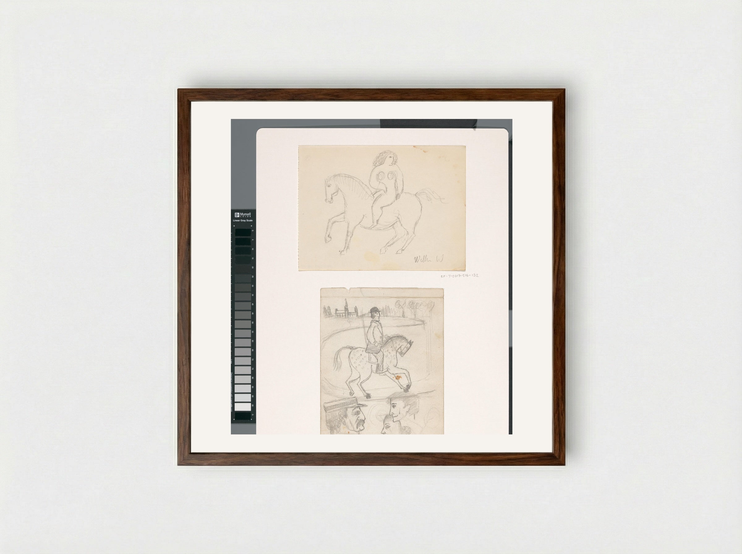 Ruiter in landschap en drie hoofden - Willem Westbroek - Framed Print Dark Wood