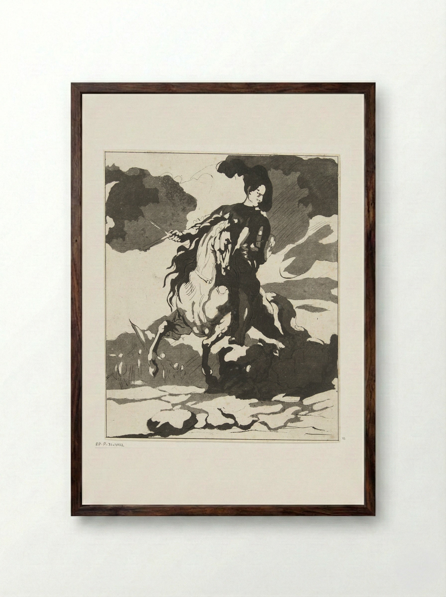 Ruiter met hond - Anthonie van den Bos - Framed Print Dark Wood