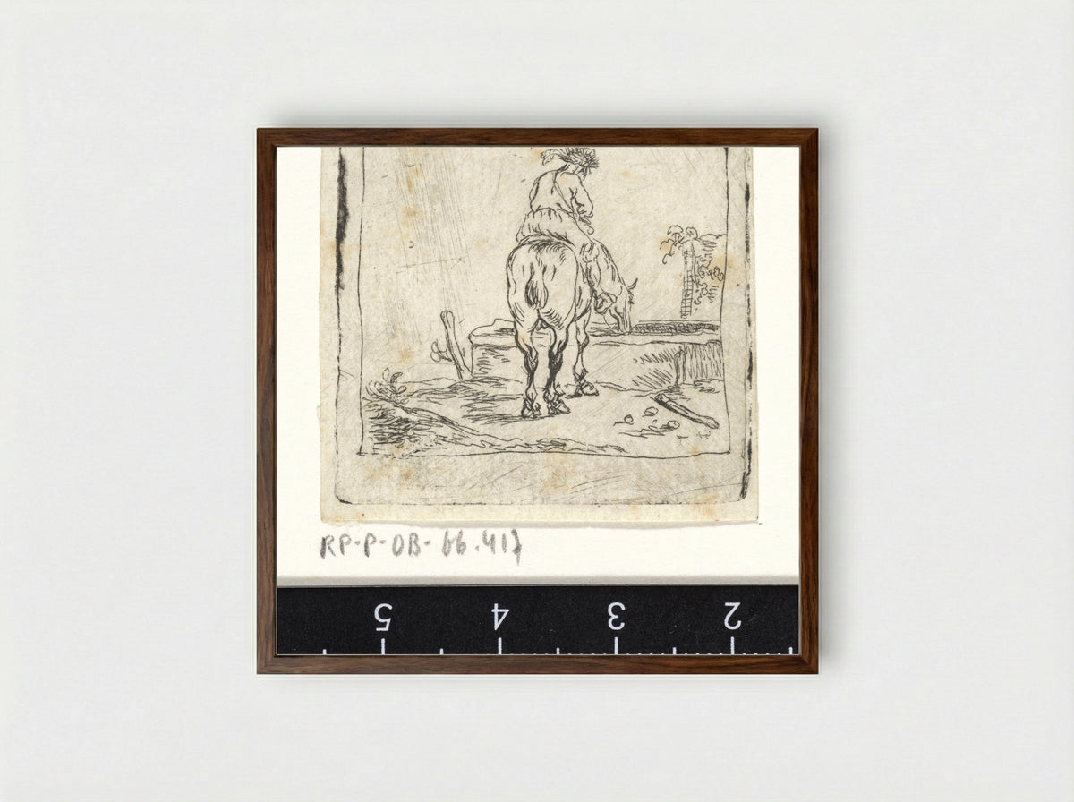 Ruiter op drinkend paard - Pieter Cornelisz. Verbeeck - Framed Print Dark Wood