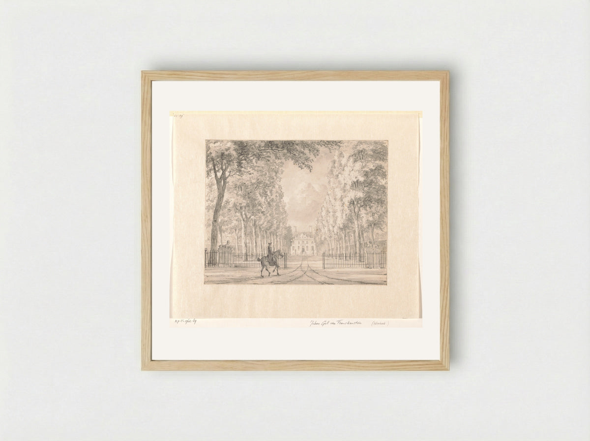 Ruiter voor het hek van een buitenplaats (Velserbeek?) - Johann Goll van Frankenstein (I) - Framed Print Wood