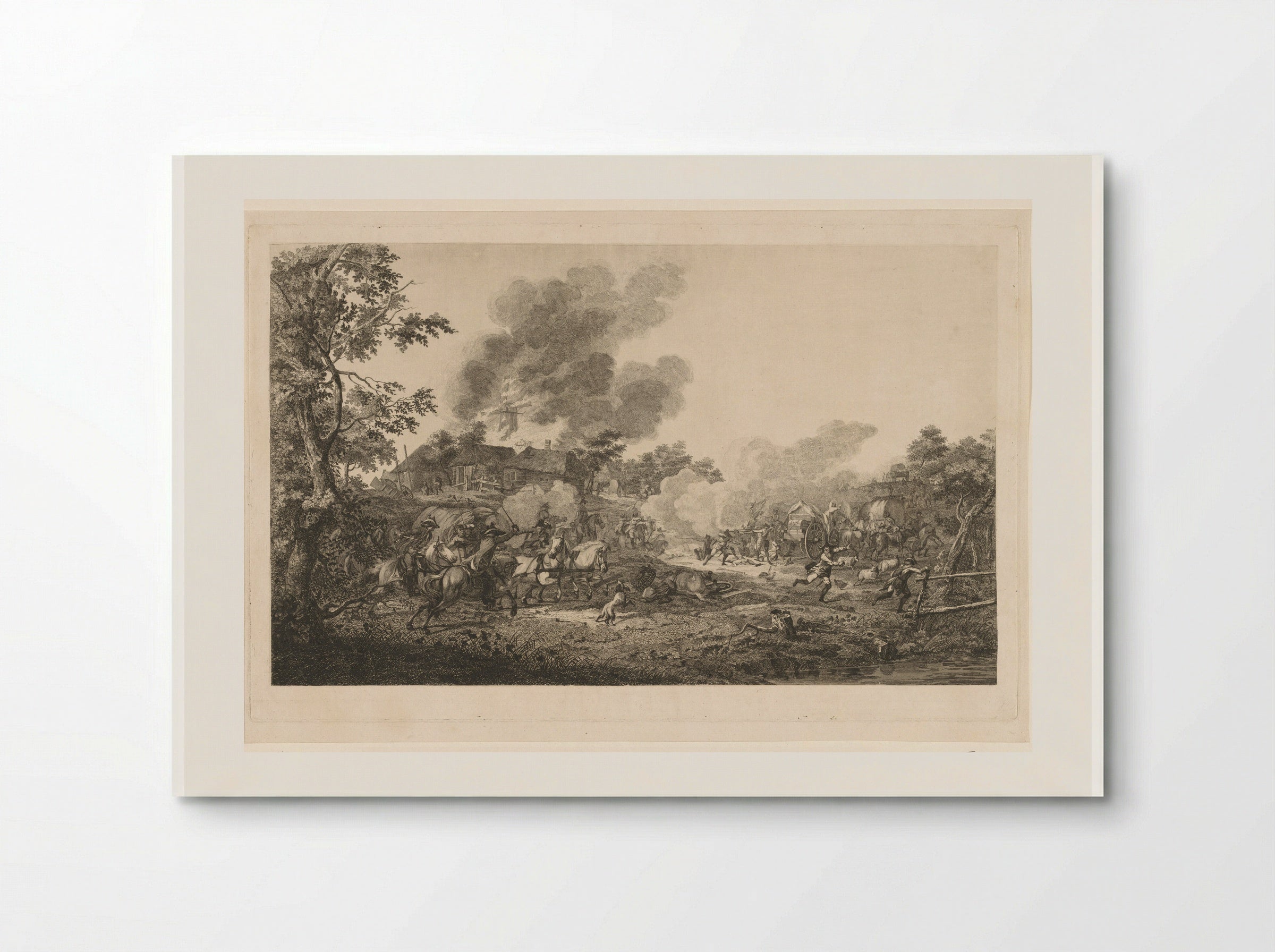 Ruitercharge bij een brandende molen - Joannes Bemme - Poster