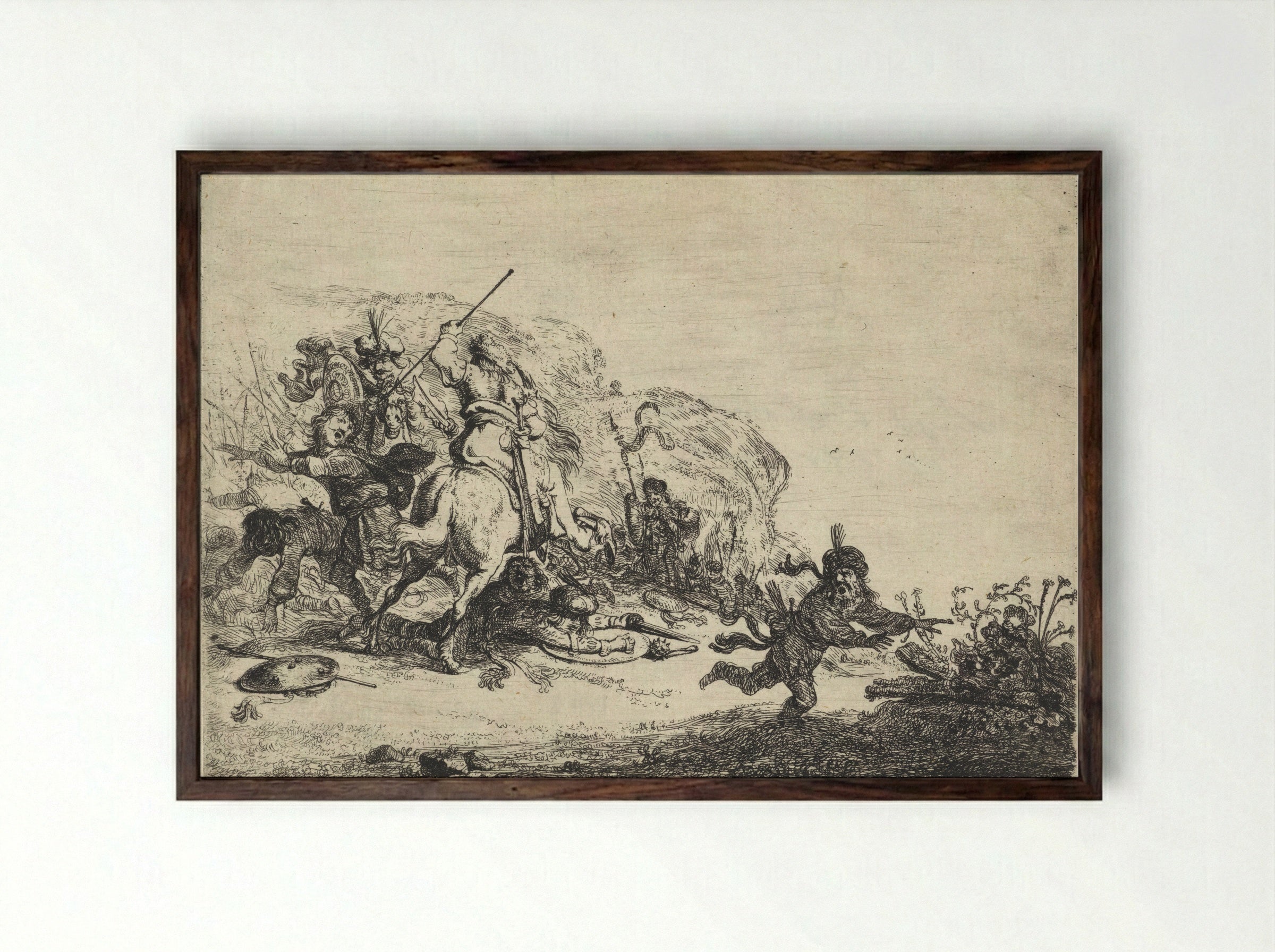 Ruitergevecht (Cavalry Skirmish) - Pieter Cornelisz. Verbeeck - Framed Print Dark Wood
