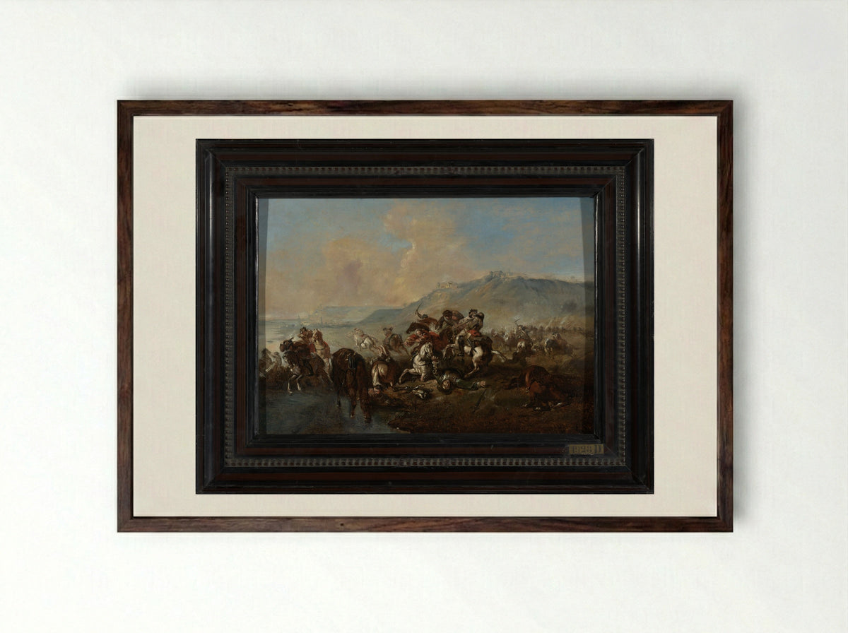 Ruitergevecht (Cavalry Skirmish) - Jacques Courtois - Framed Print Dark Wood