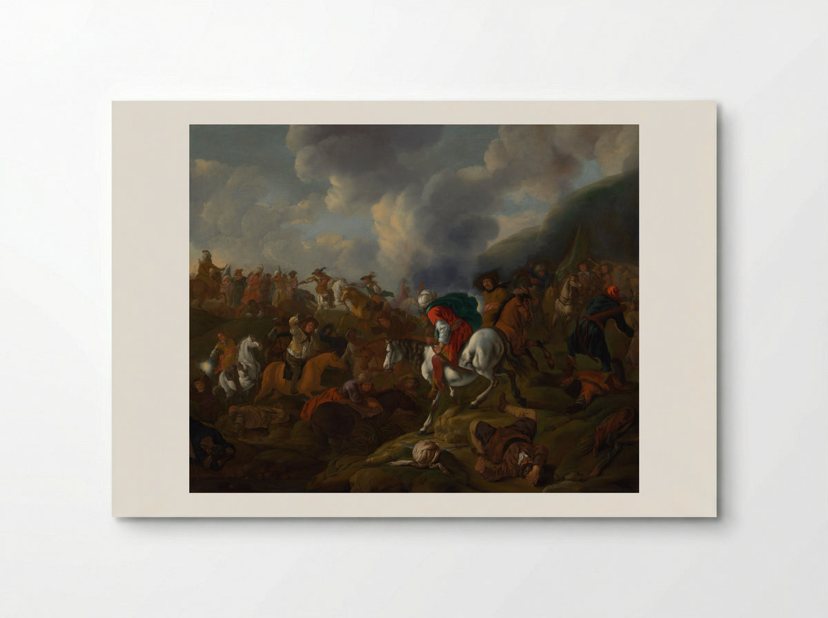 Ruitergevecht tussen Turkse troepen en troepen van de Oostenrijkse keizer - Jacques Muller - Poster