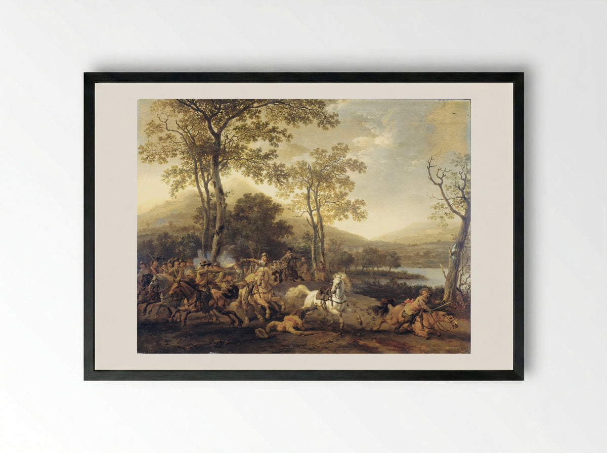 Ruitergevecht - Abraham van Calraet - Framed Print Black