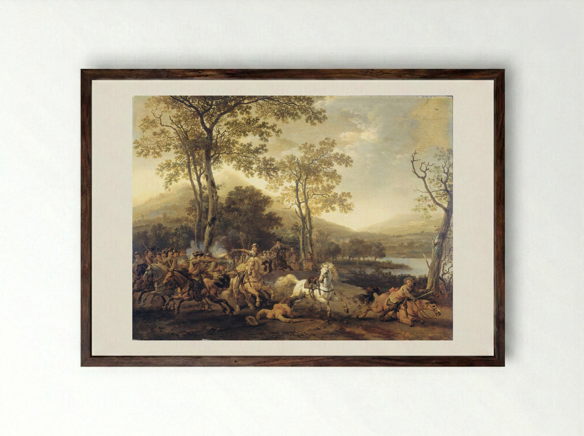Ruitergevecht - Abraham van Calraet - Framed Print Dark Wood