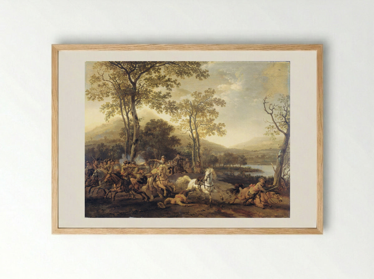Ruitergevecht - Abraham van Calraet - Framed Print Wood