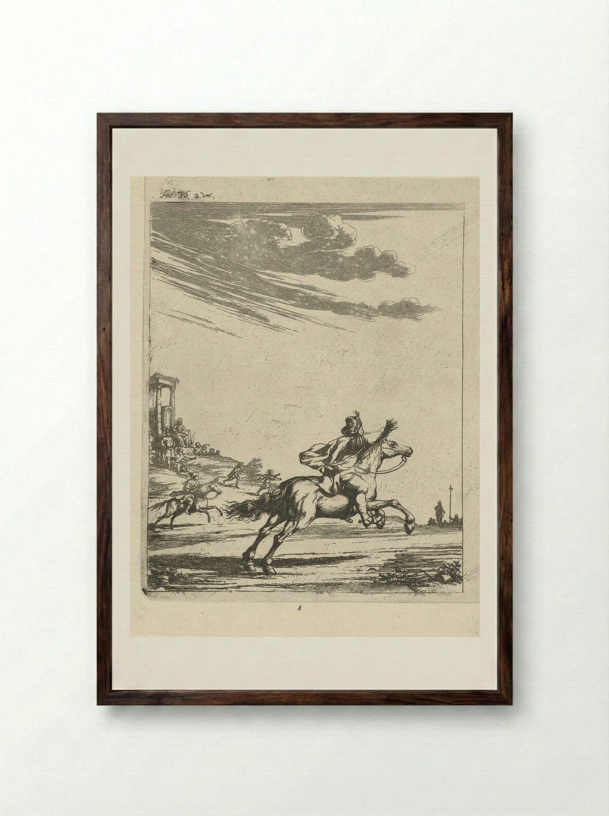 Ruiters in een landschap - Arnold Houbraken - Framed Print Dark Wood
