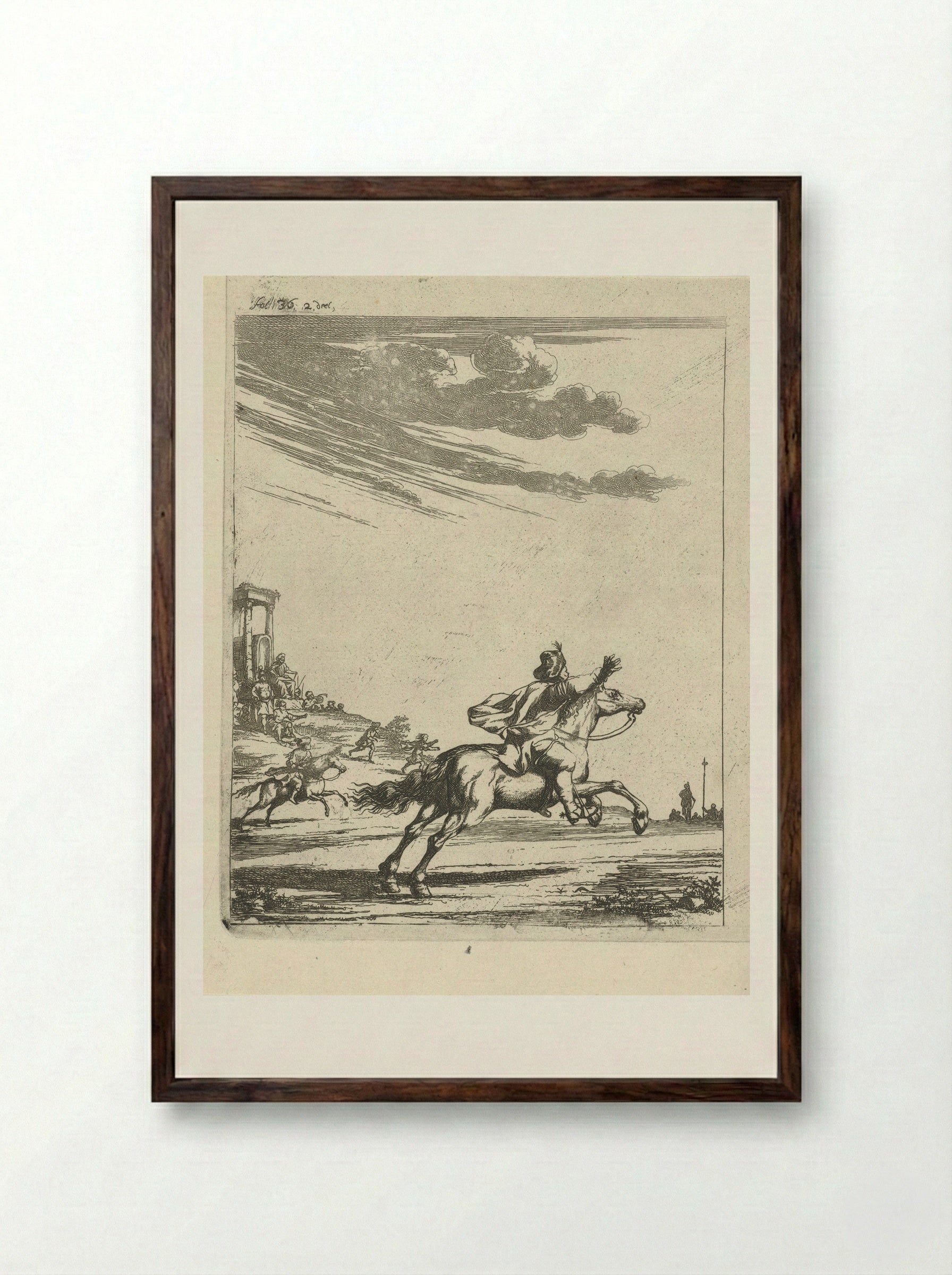 Ruiters in een landschap - Arnold Houbraken - Framed Print Dark Wood