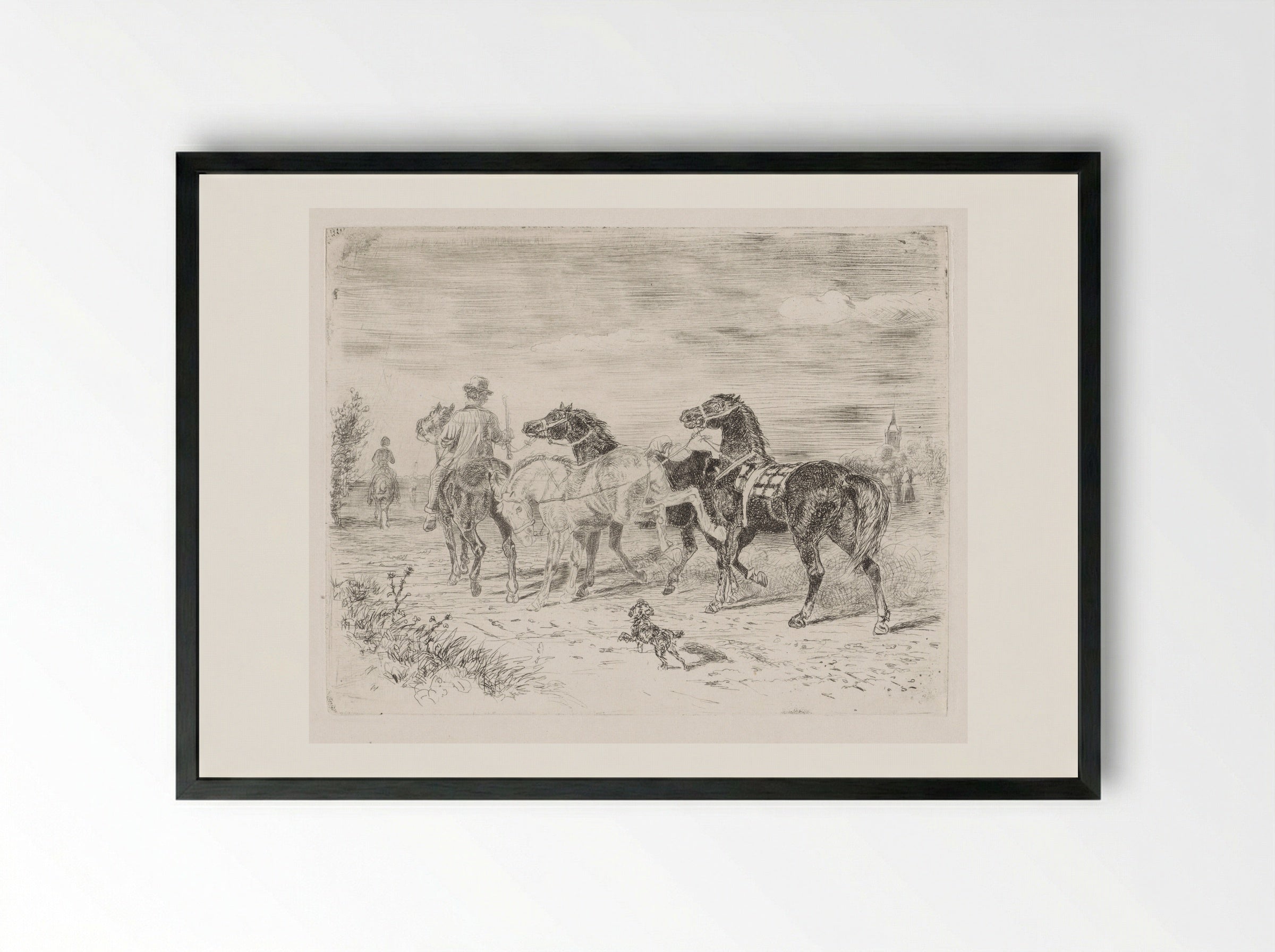 Ruiters met paarden - Cornelis Albertus Johannes Schermer - Framed Print Black