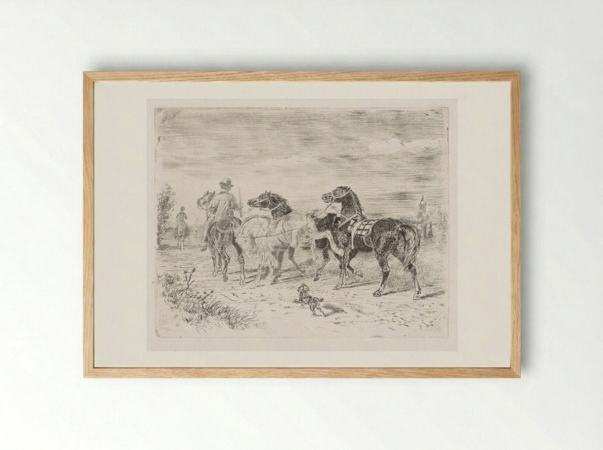 Ruiters met paarden - Cornelis Albertus Johannes Schermer - Framed Print Wood