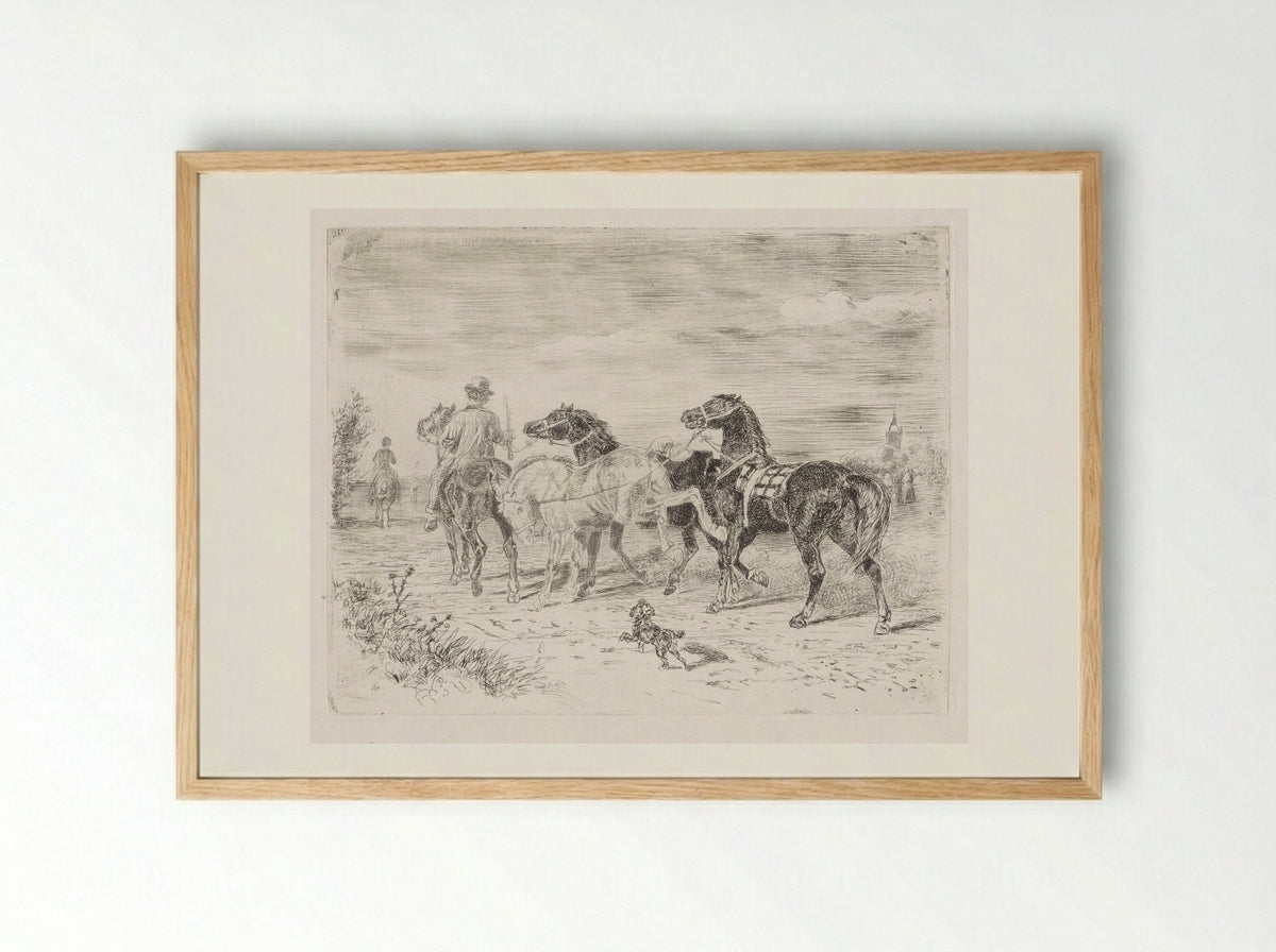 Ruiters met paarden - Cornelis Albertus Johannes Schermer - Framed Print Wood