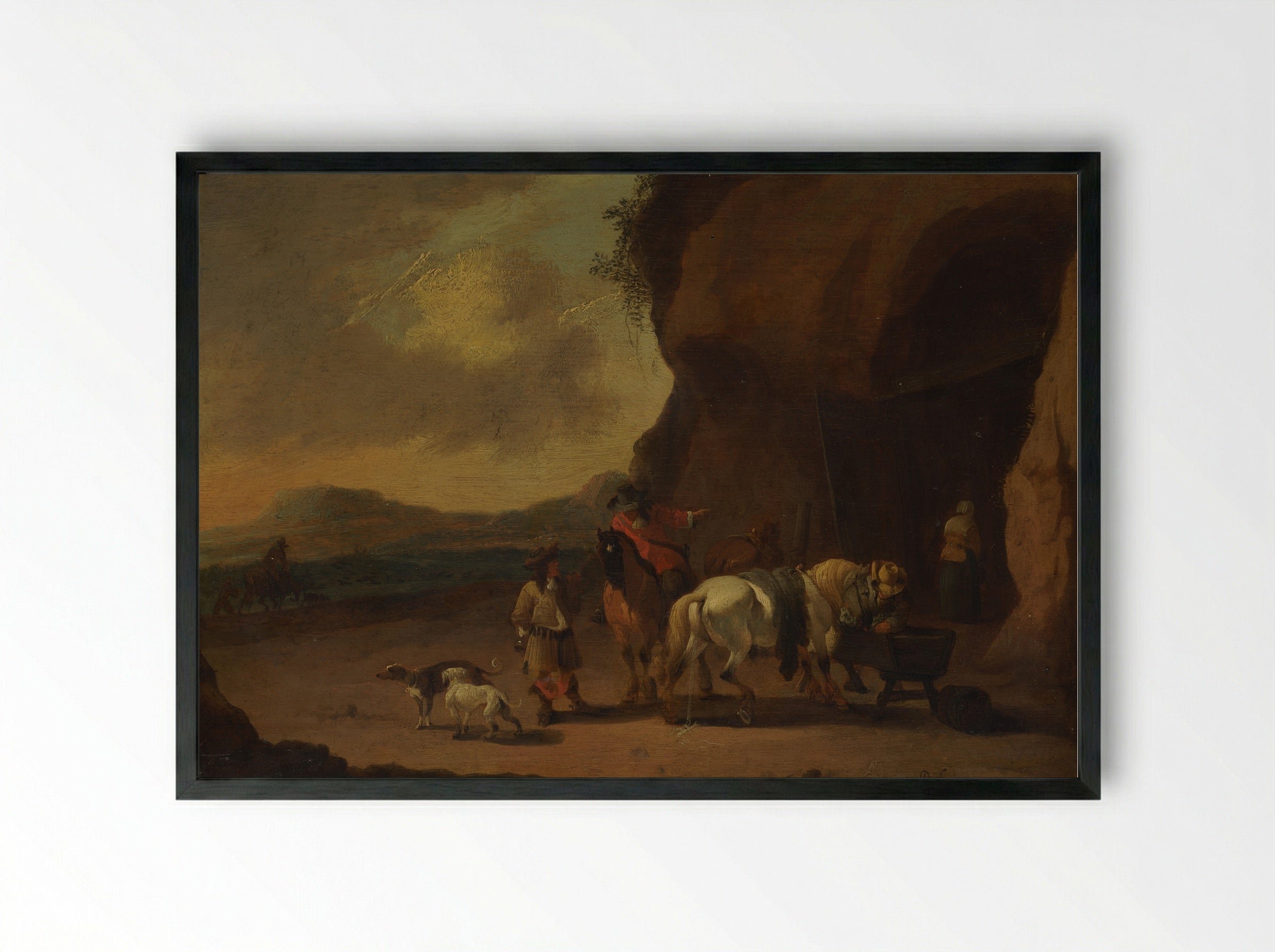 Ruiters pauzerend bij een bergpas - Pieter Bout - Framed Print Black