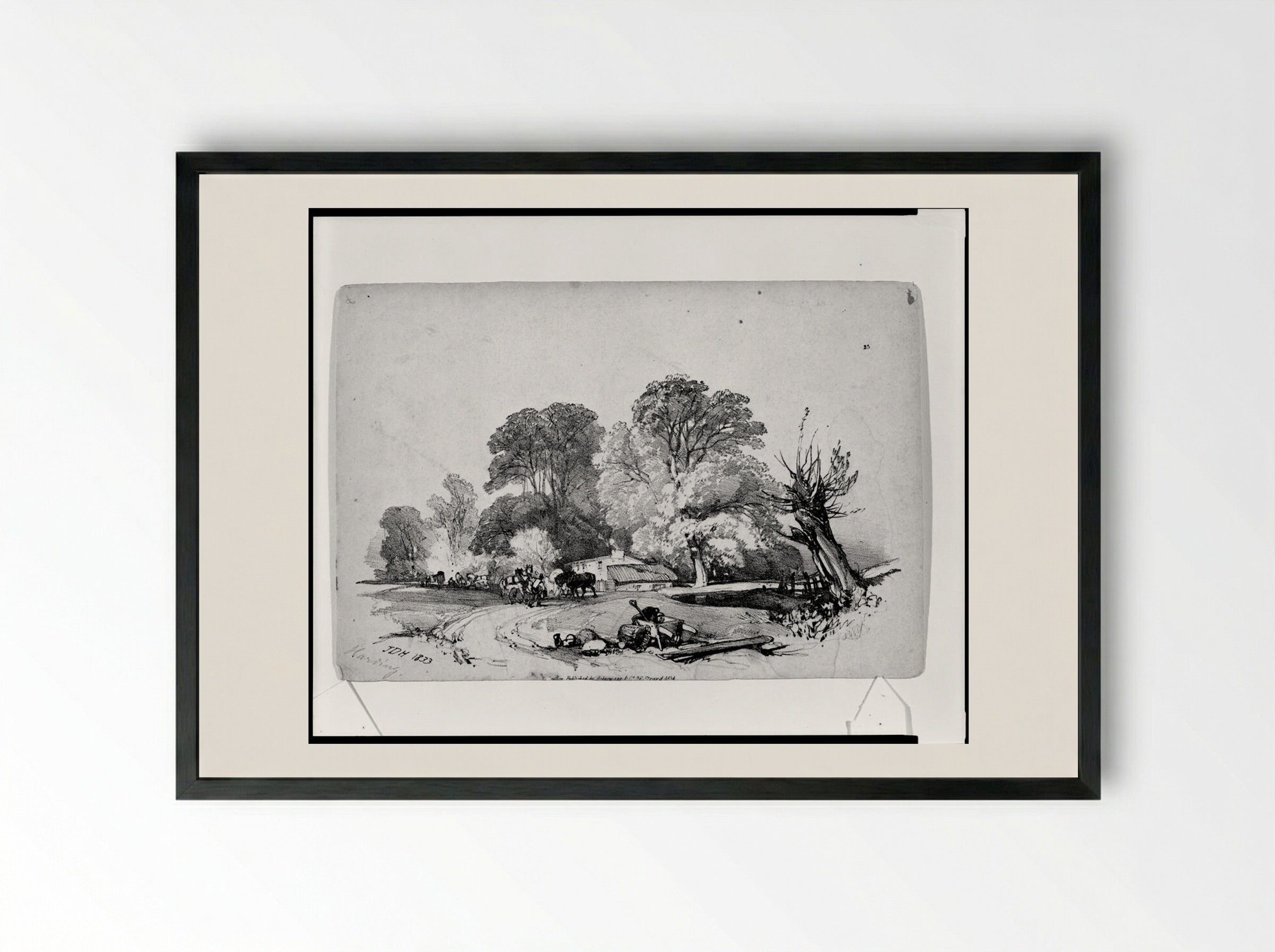 Rural Scene with Horses and Cart - James Duffield Harding - Framed Print Black