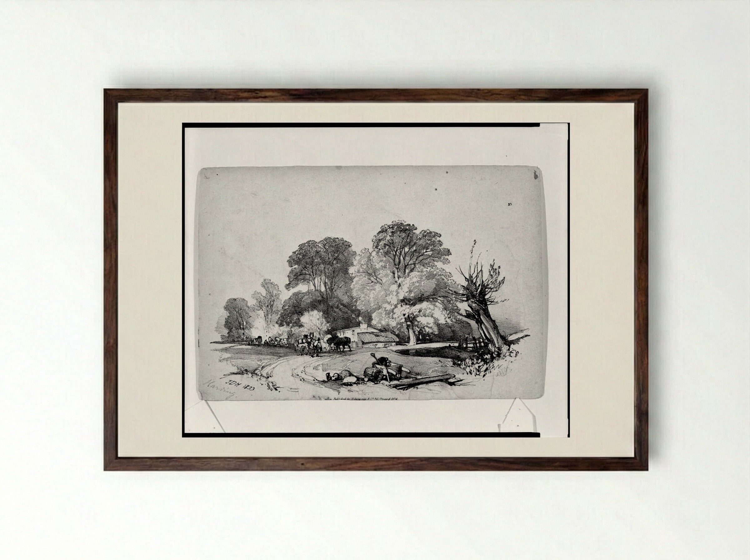 Rural Scene with Horses and Cart - James Duffield Harding - Framed Print Dark Wood