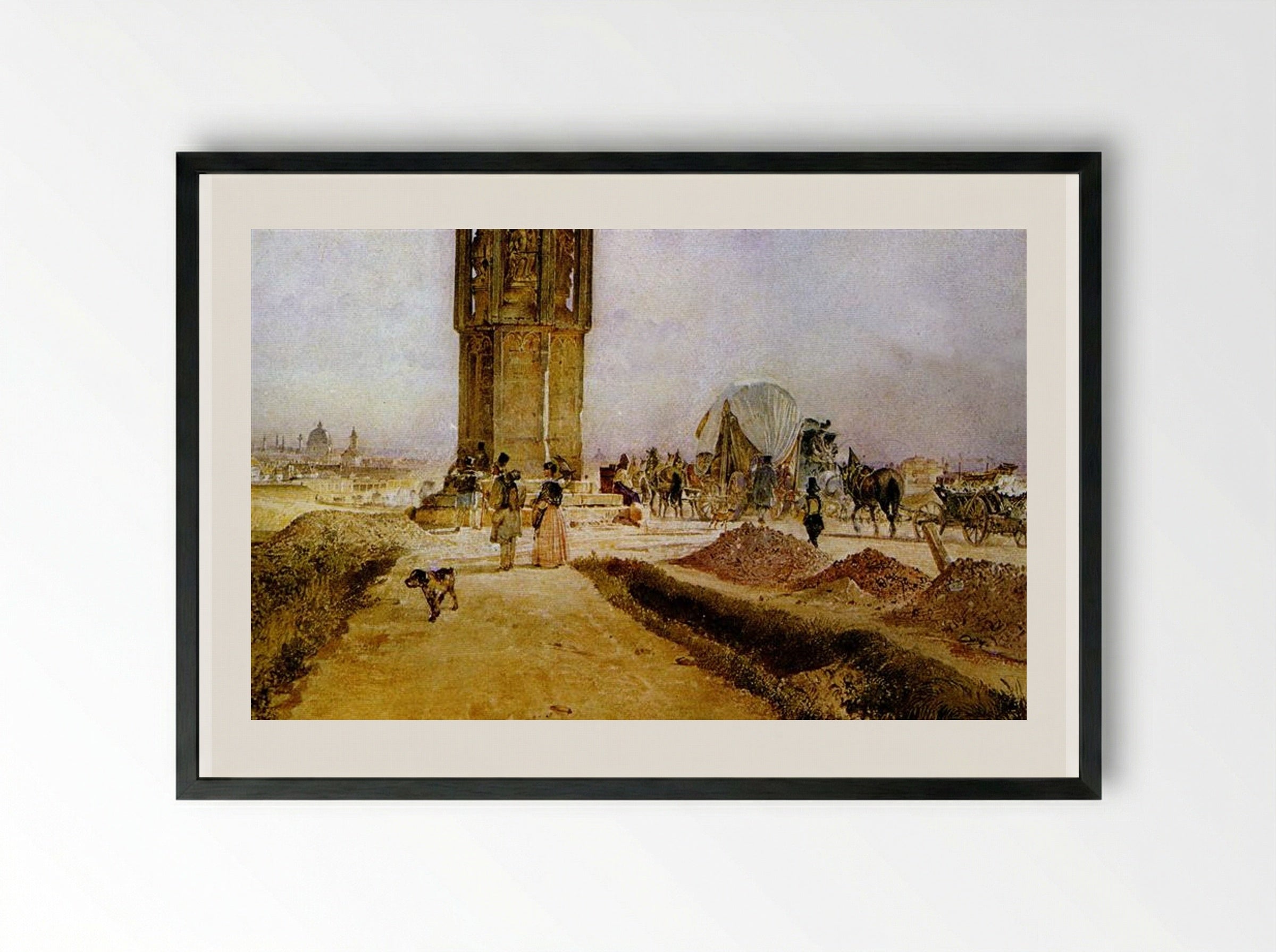 Rush Hour Traffic on the National Road - Rudolf von Alt - Framed Print Black