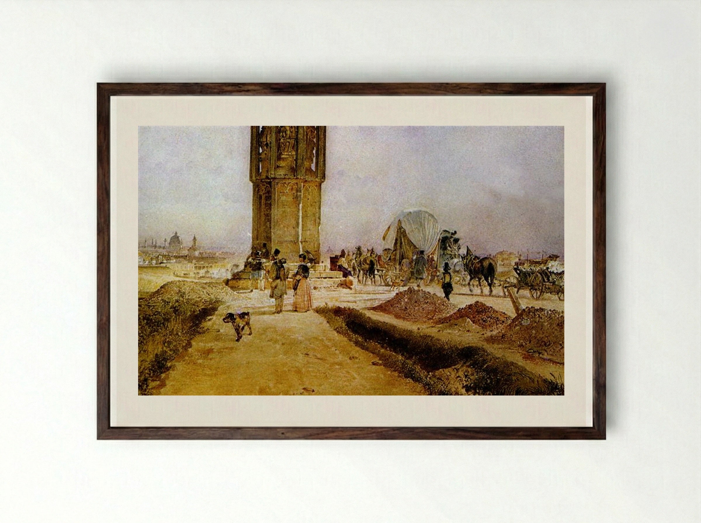 Rush Hour Traffic on the National Road - Rudolf von Alt - Framed Print Dark Wood