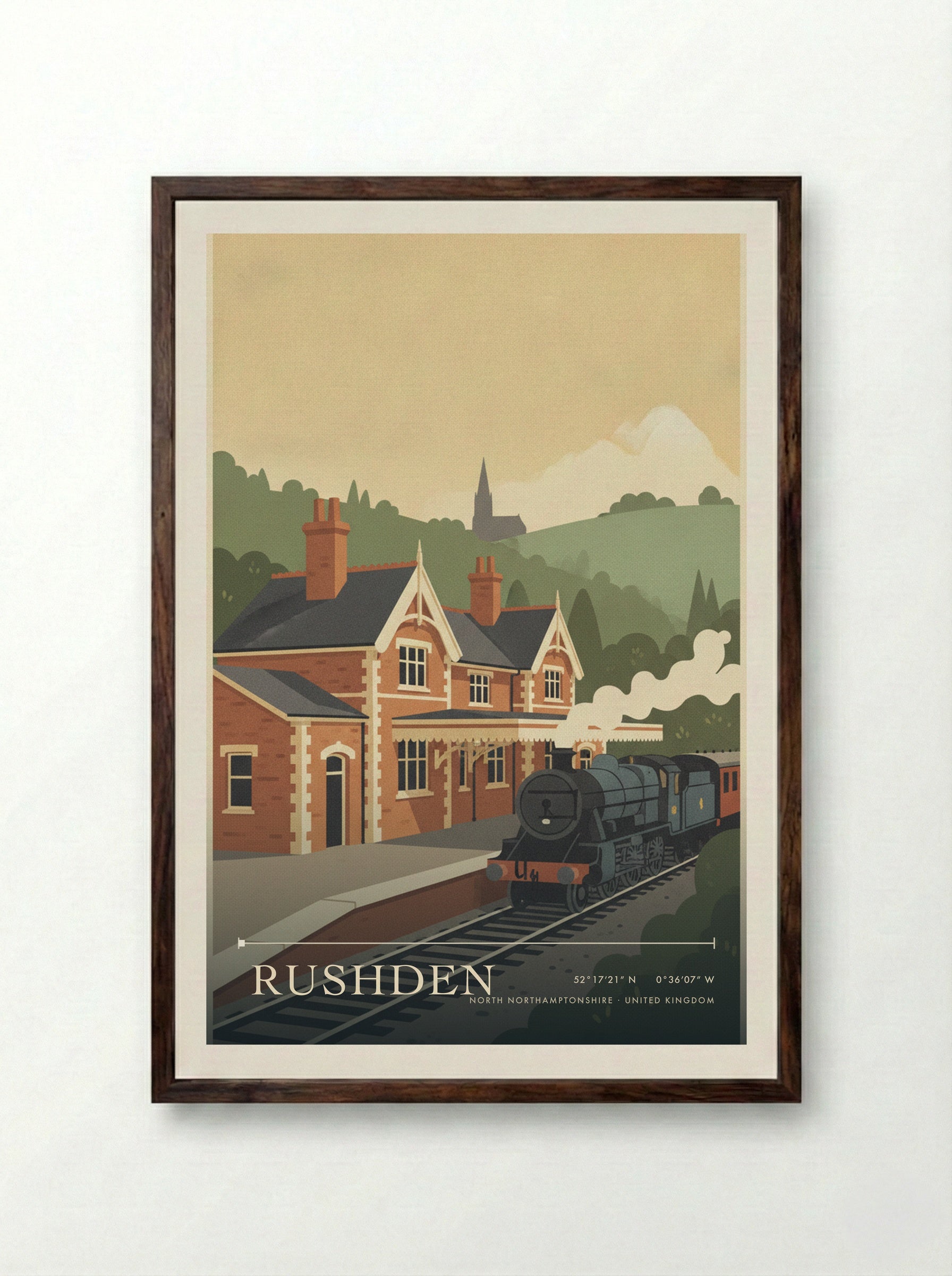 Rushden North Northamptonshire United Kingdom Travel Poster - Framed Print Dark Wood