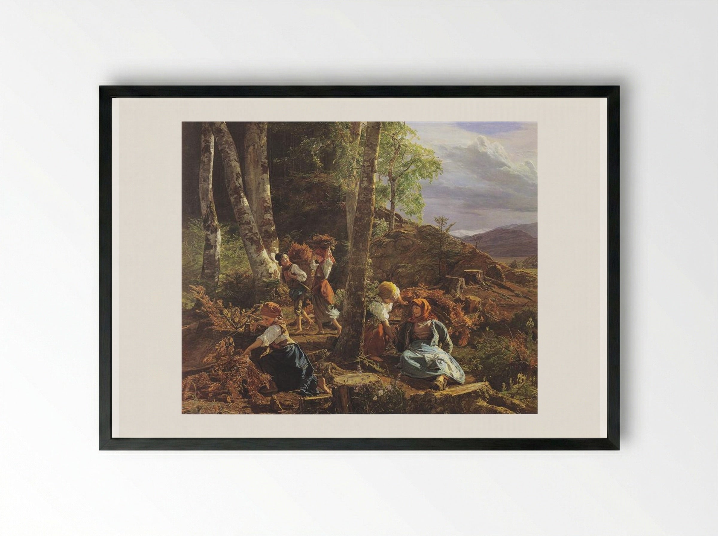 Rushwood Collectors in the Wienerwald - Ferdinand Georg Waldmüller - Framed Print Black