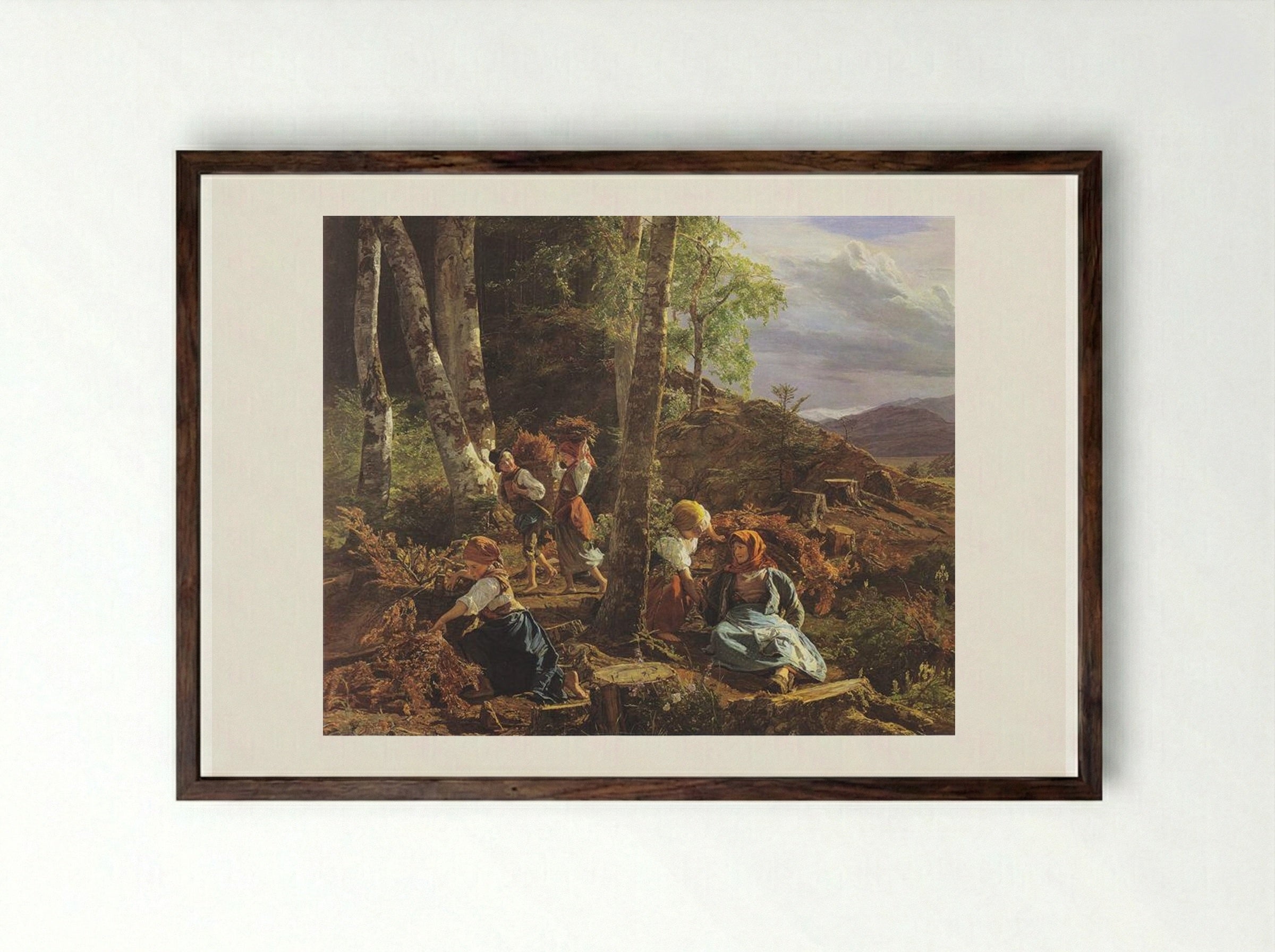 Rushwood Collectors in the Wienerwald - Ferdinand Georg Waldmüller - Framed Print Dark Wood