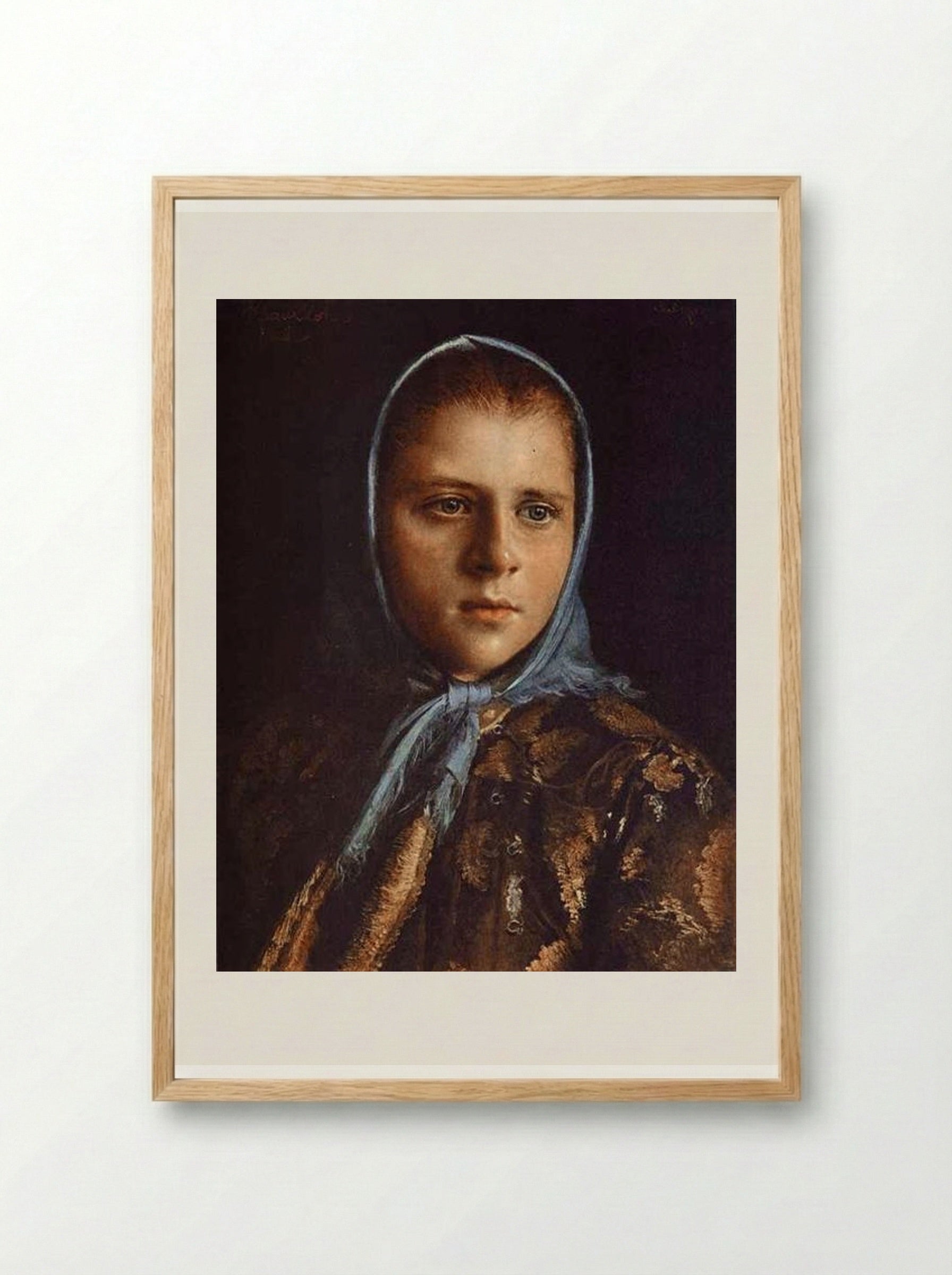 Russian Girl in a Blue Shawl - Ivan Kramskoy - Framed Print Wood
