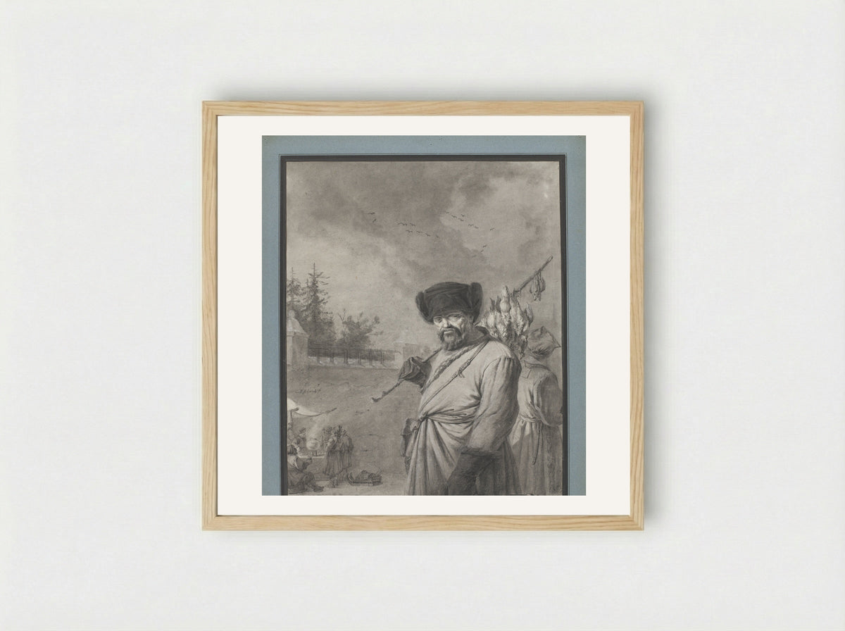 Russian Peasant with Game Birds on a Pole - Charles Echard - Framed Print Wood