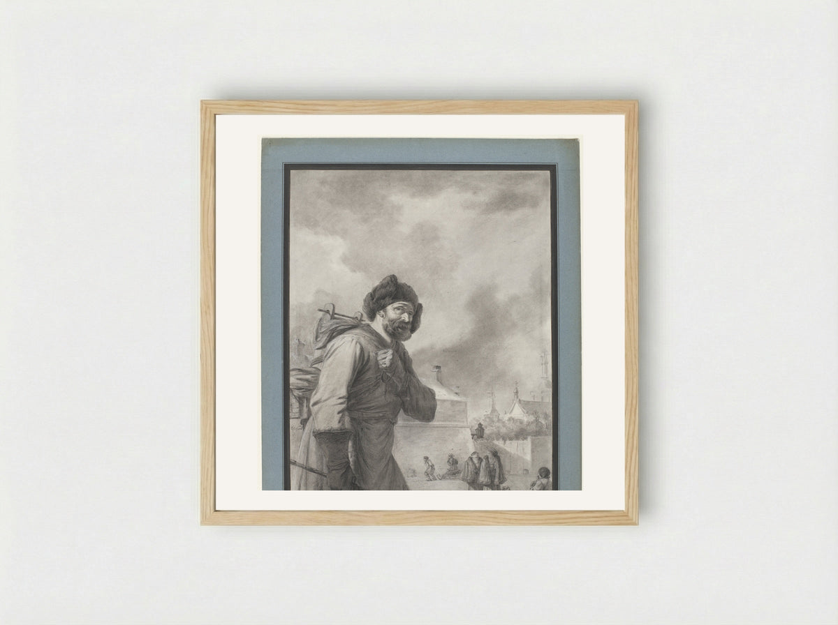 Russian Peasant with a Small Barrel on His Back - Charles Echard - Framed Print Wood