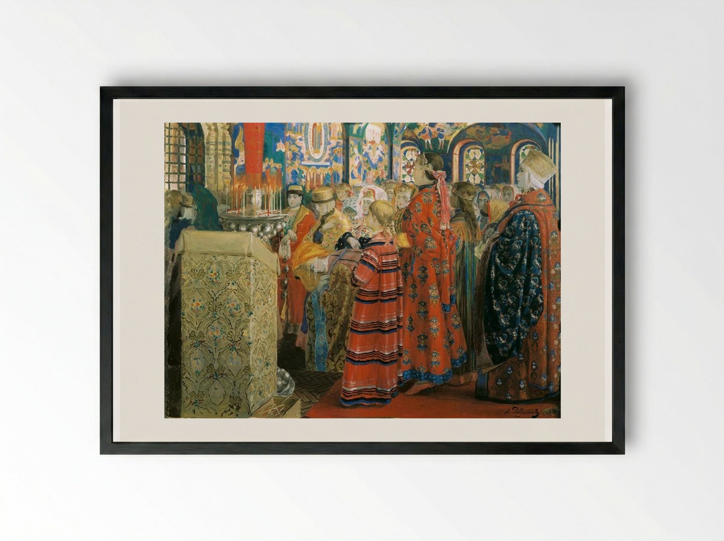 Russian Women of the XVII Century in Church - Andrei Ryabushkin - Framed Print Black