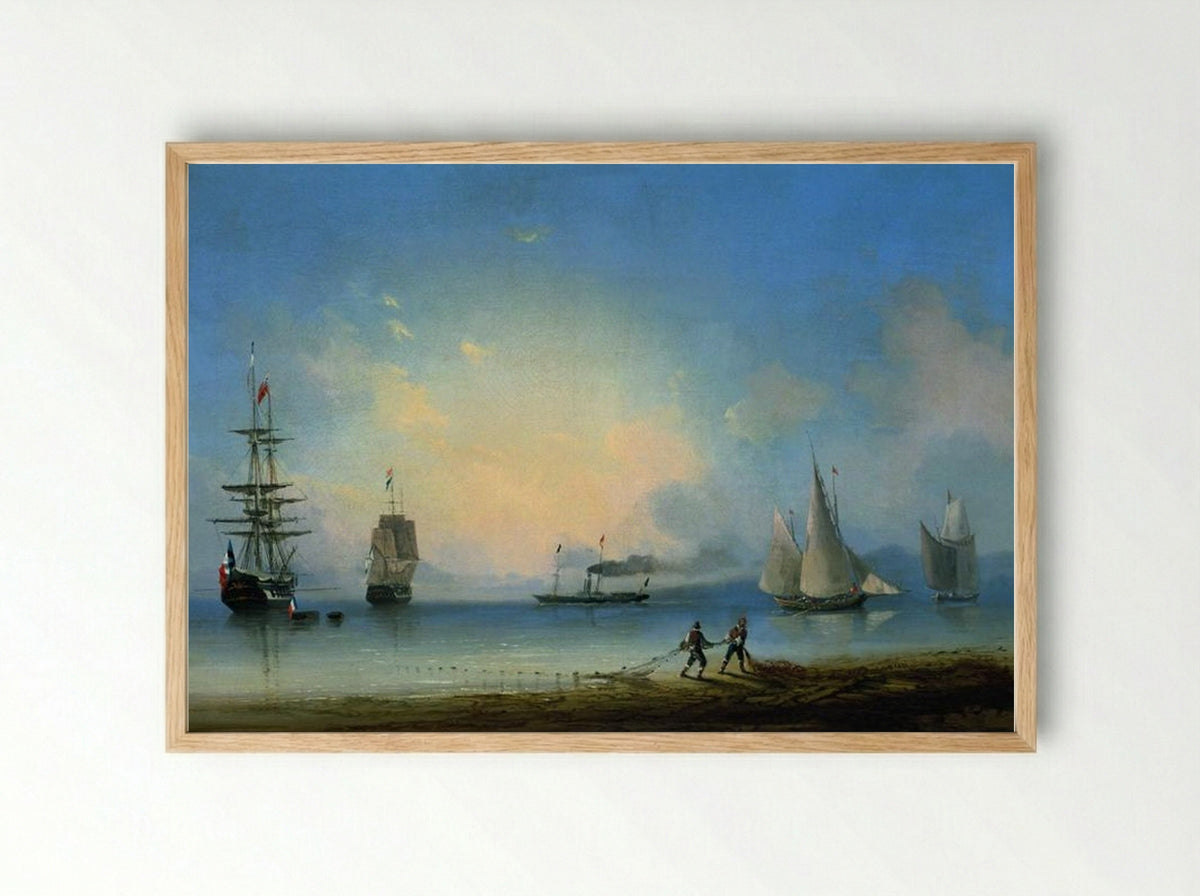 Russian and French frigates - Ivan Aivazovsky - Framed Print Wood