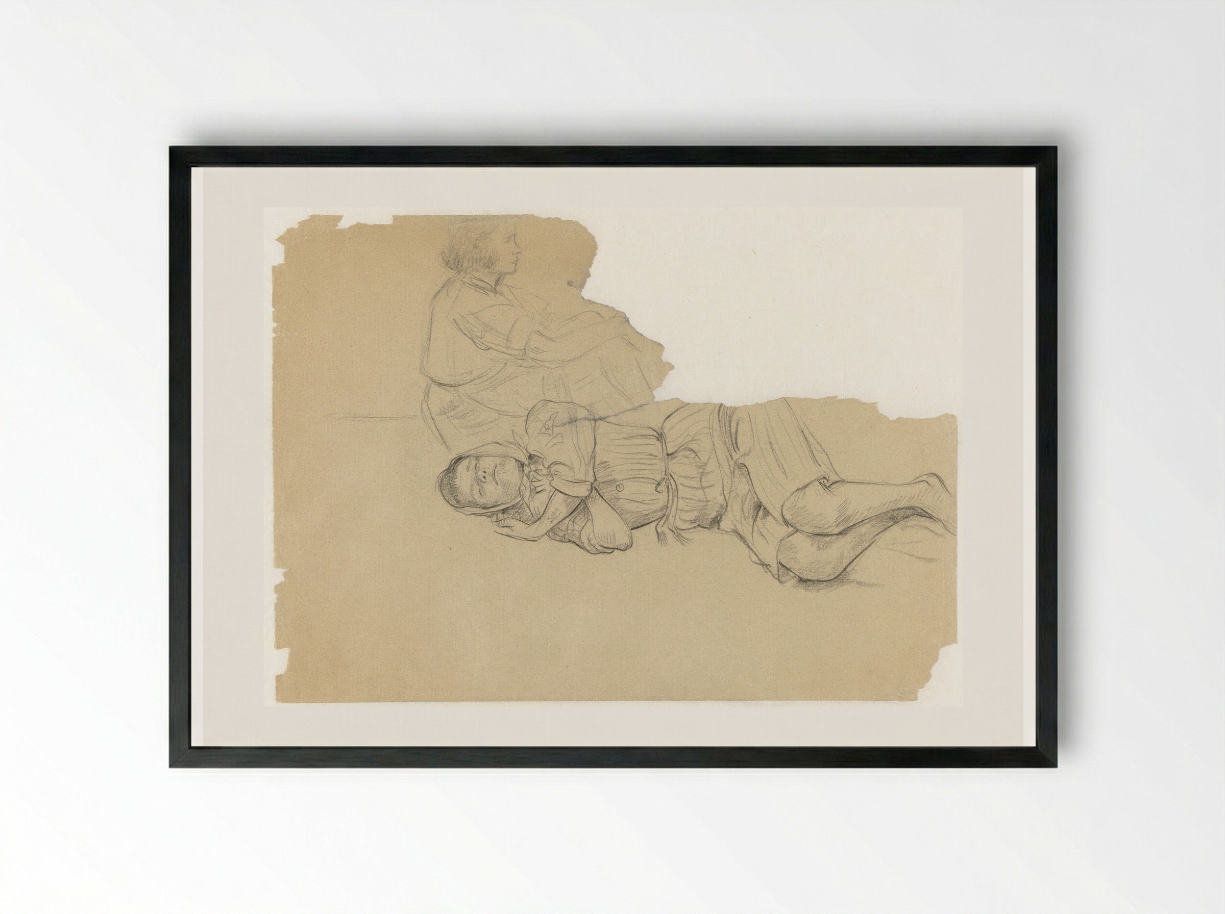 Russisch meisje, slapend naast de barak - Aat Breur-Hibma - Framed Print Black
