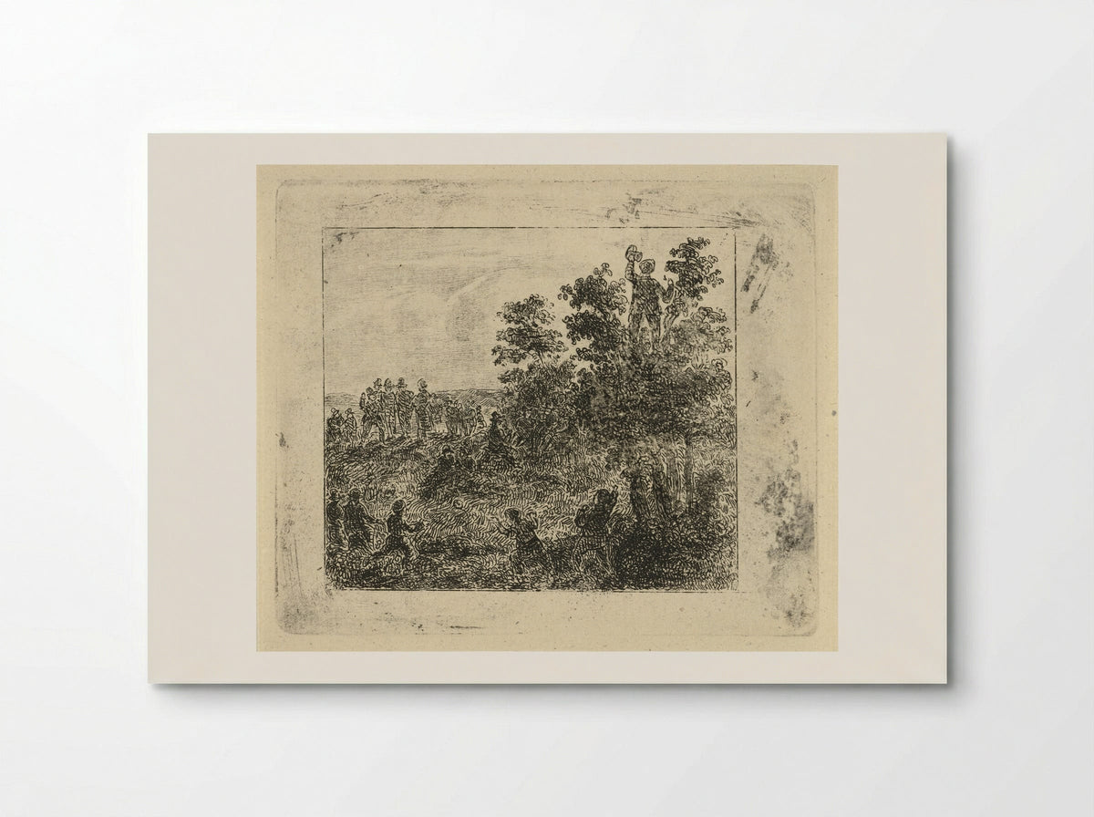 Rustend groepje wandelaars met balspelende kinderen - Johannes Adrianus van der Drift - Poster