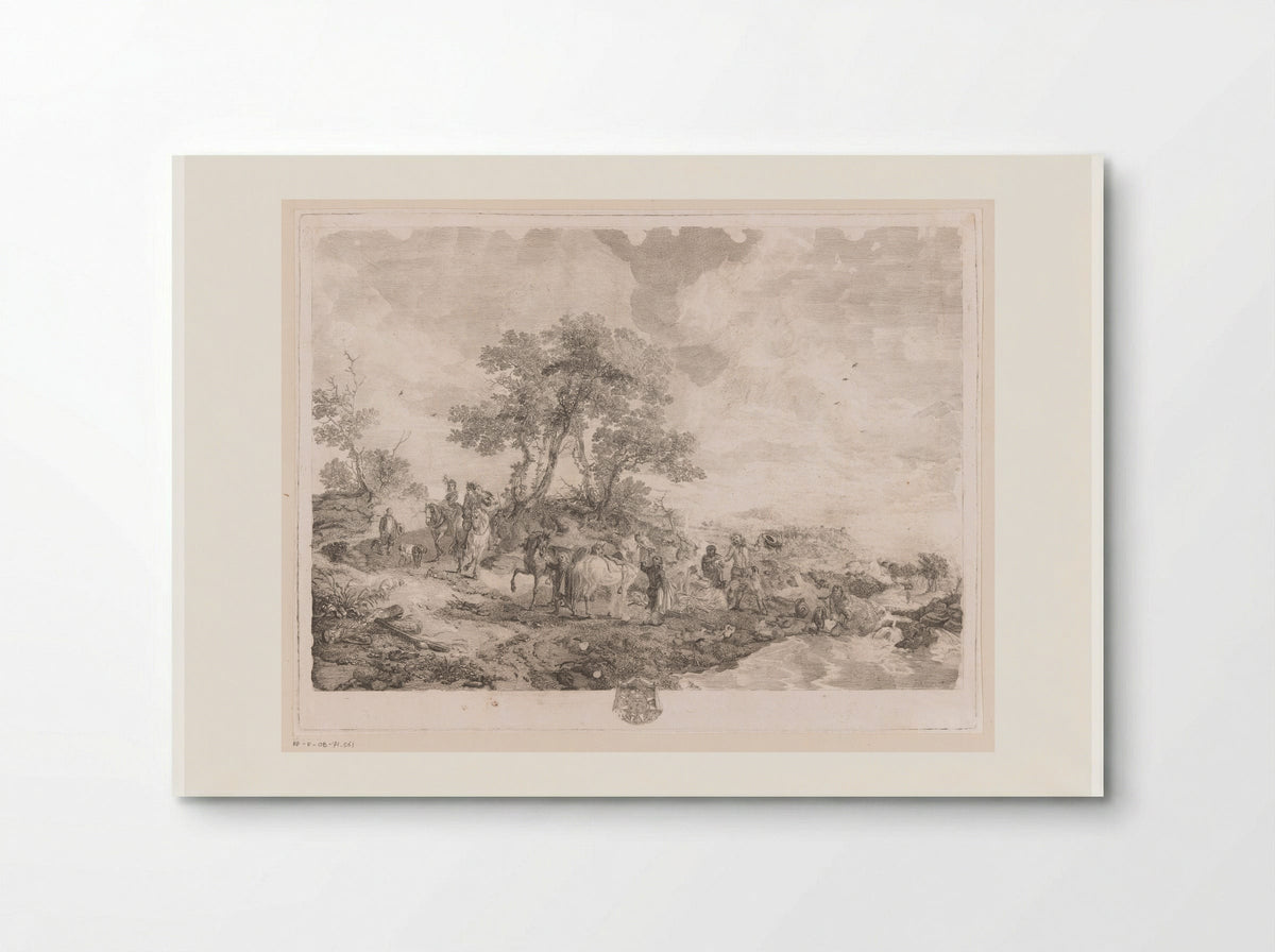 Rustend jachtgezelschap bij een beek - Jean Moyreau - Poster