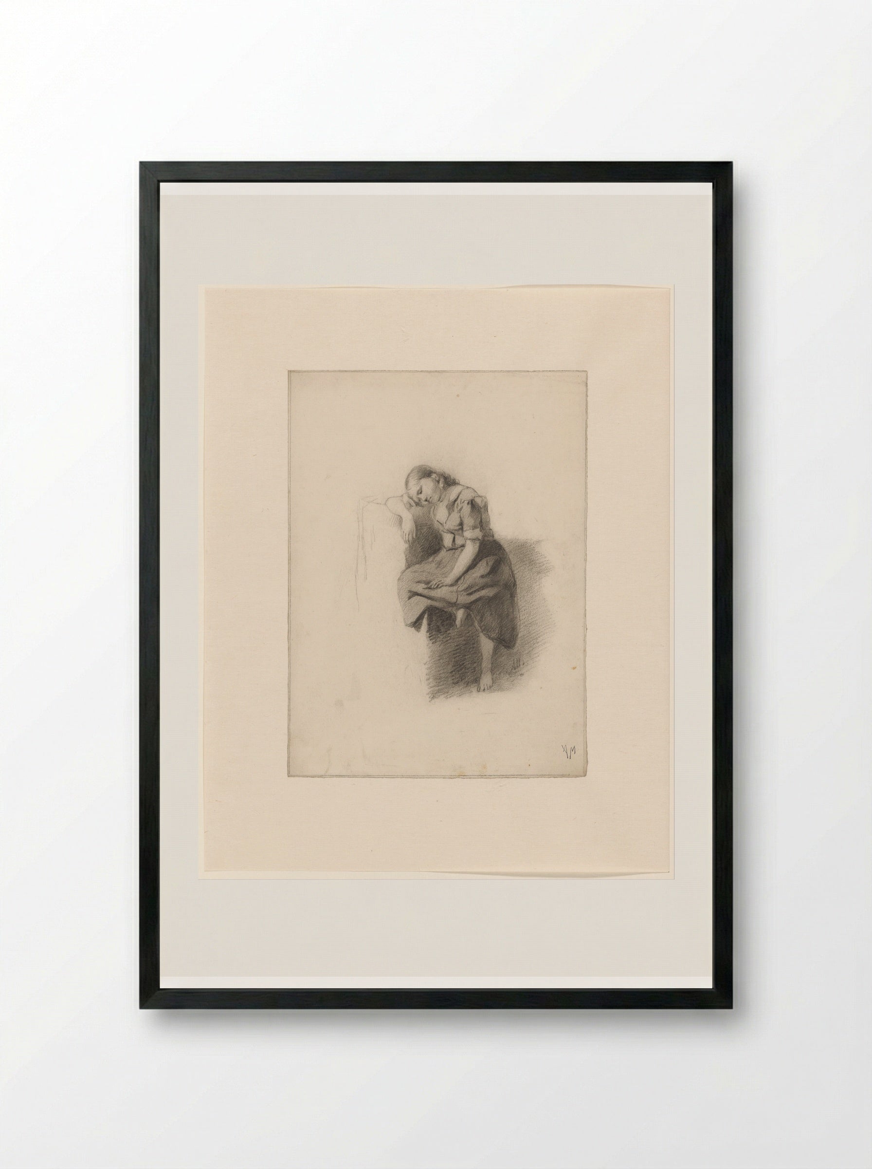 Rustend meisje (Resting Girl) - Anton Mauve - Framed Print Black