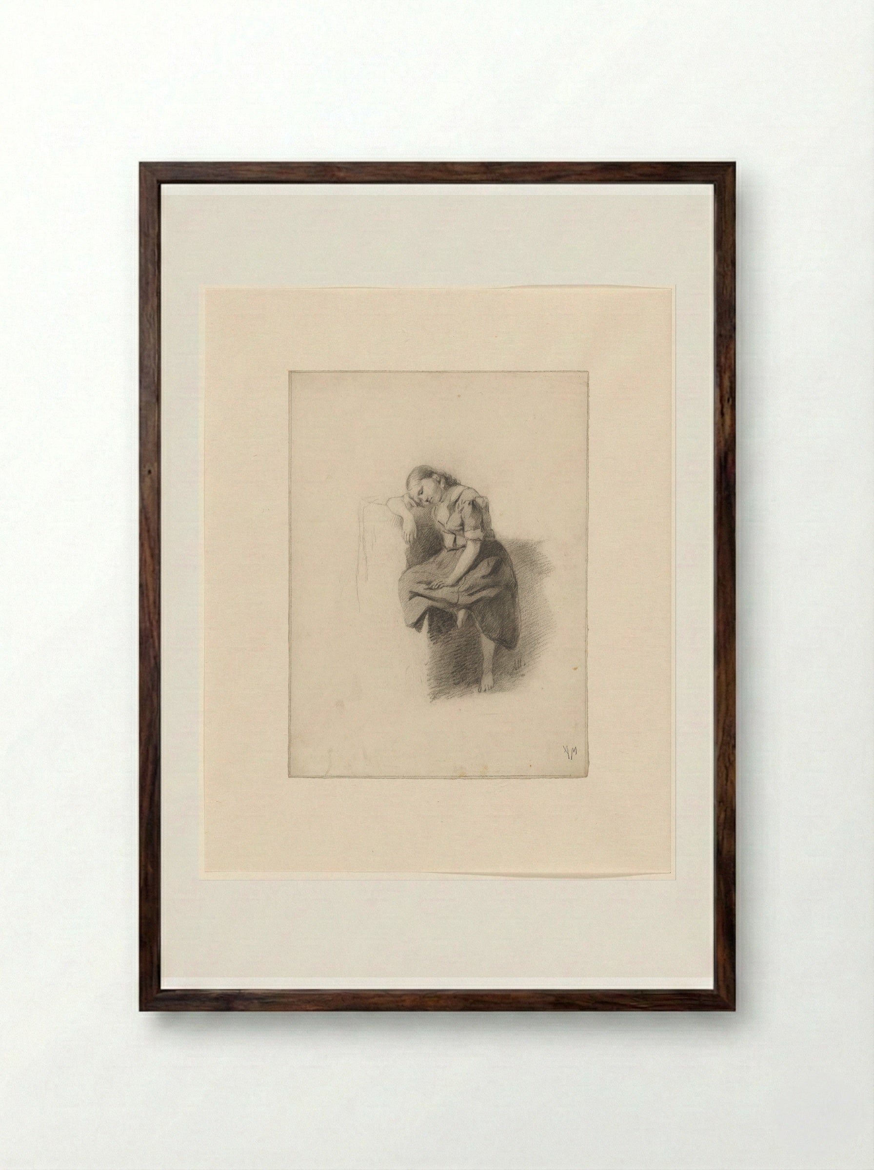 Rustend meisje (Resting Girl) - Anton Mauve - Framed Print Dark Wood