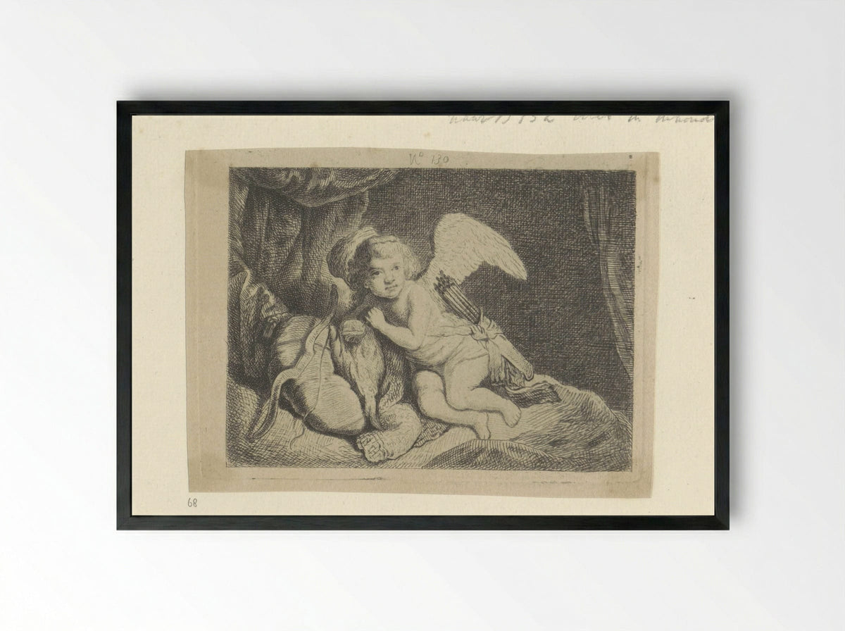 Rustende Amor - Henry Louis Basan - Framed Print Black