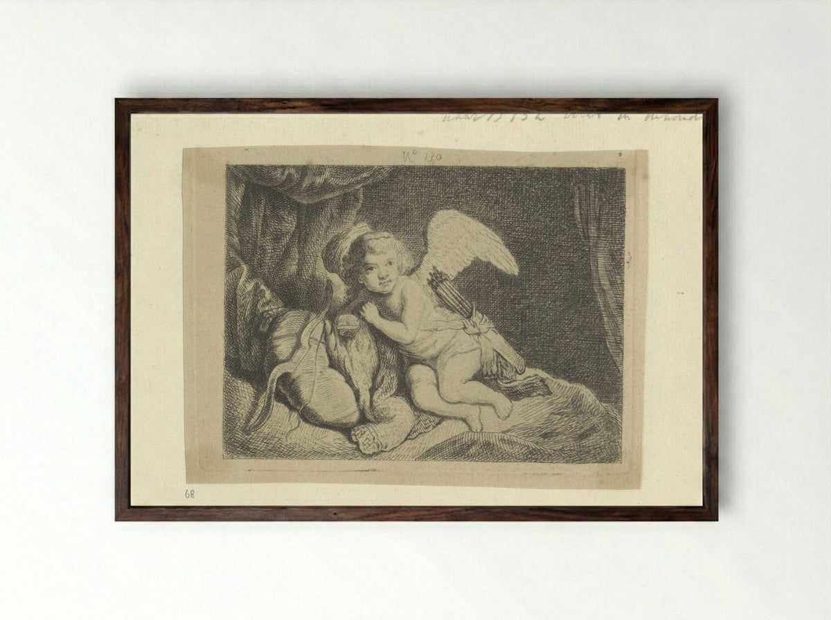 Rustende Amor - Henry Louis Basan - Framed Print Dark Wood